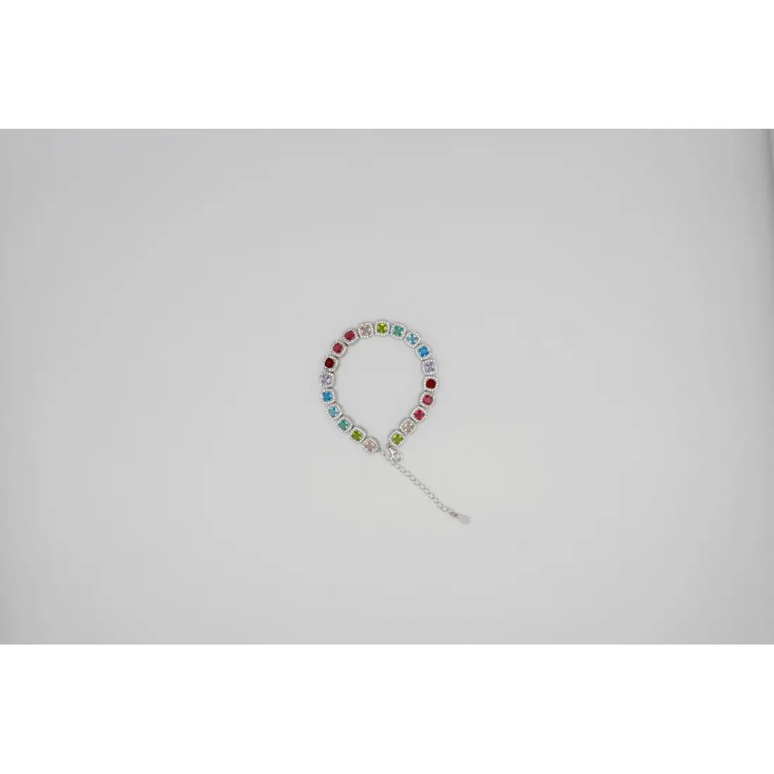 Renkli Kare Taşlı Gümüş Bileklik