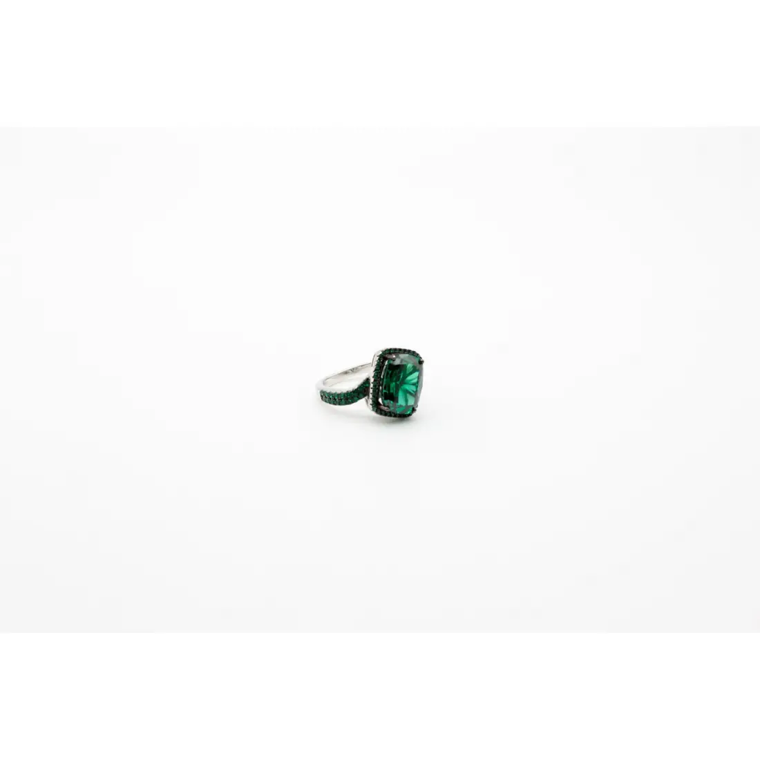 Yeşil Taşlı Sıvama Gümüş Yüzük