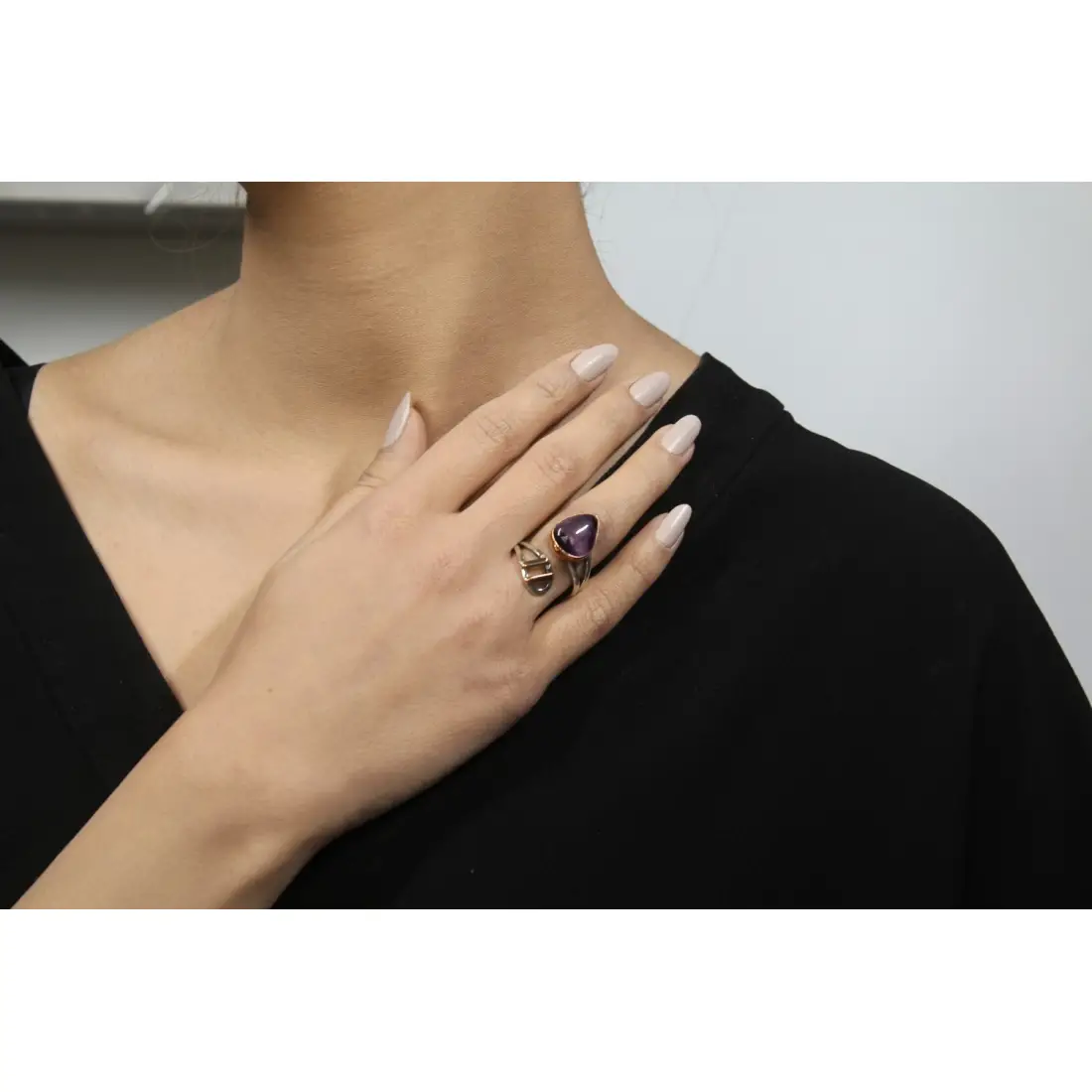 Doğal Taş Ametist Gümüş Tasarım Yüzük