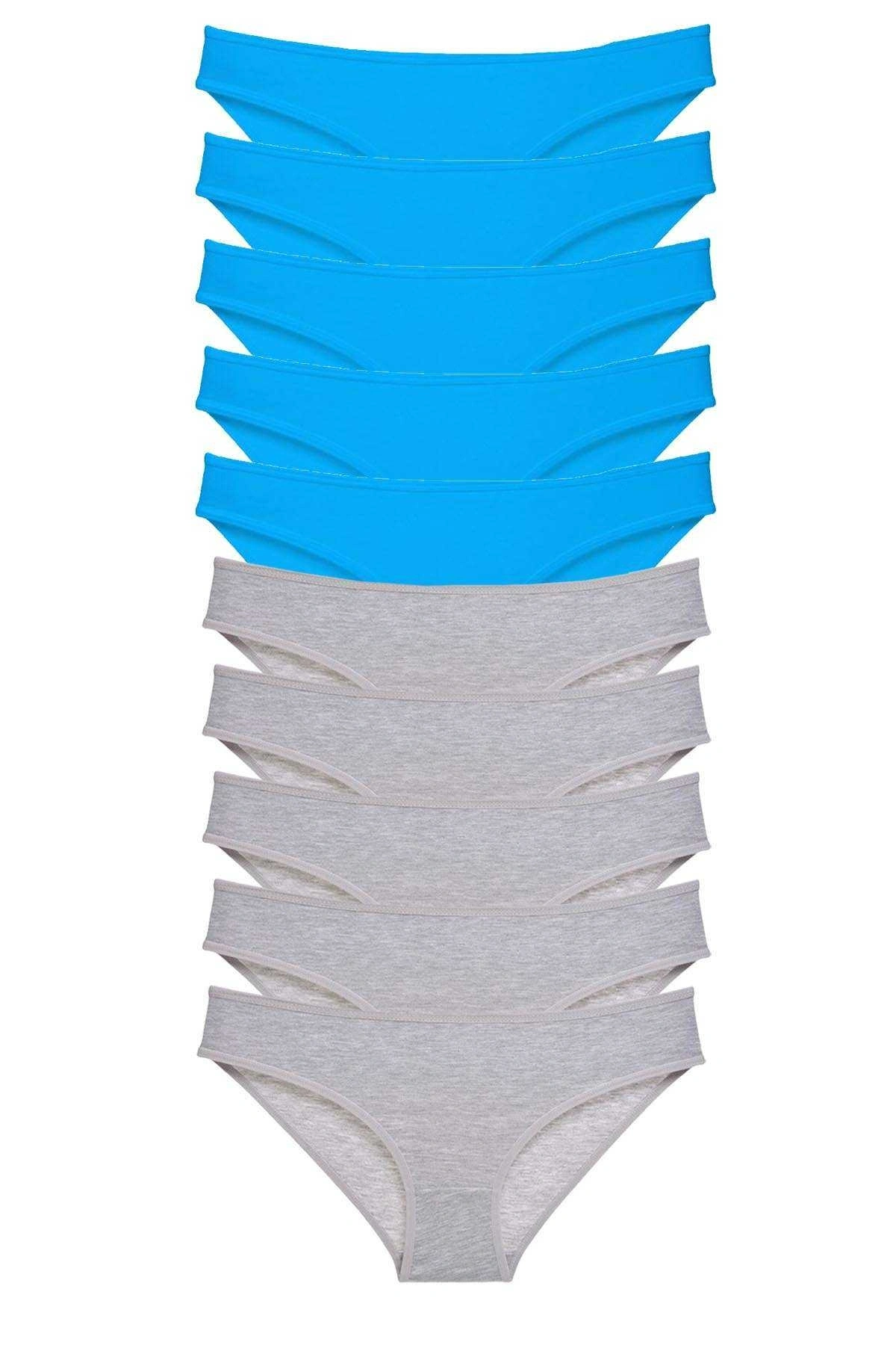 10 Adet Süper Eko Set Likralı Kadın Slip Gri Mavi