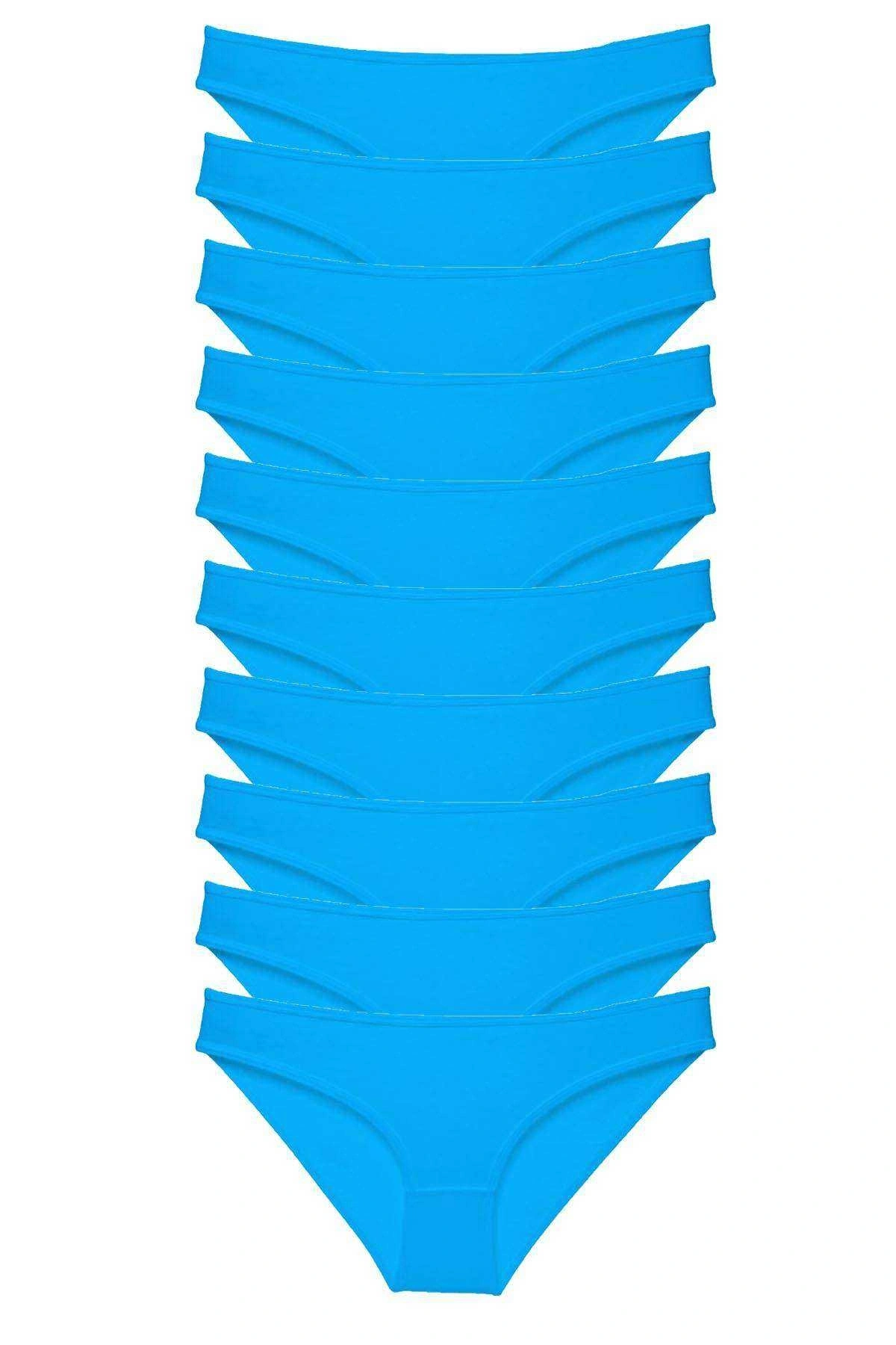 10 Adet Süper Eko Set Likralı Kadın Slip Külot Mavi