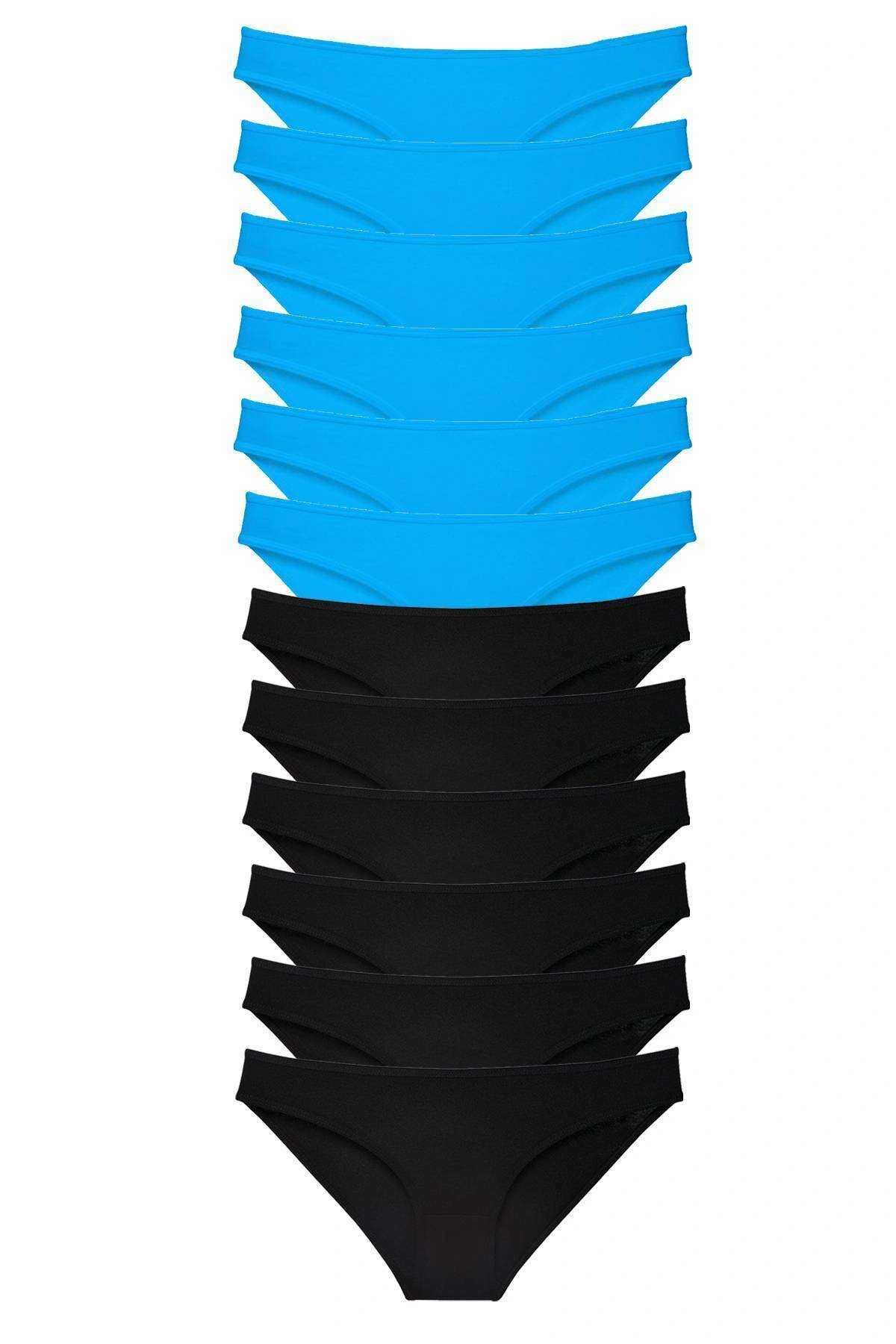 12 Adet Eko Set Likralı Kadın Slip Külot Siyah Mavi