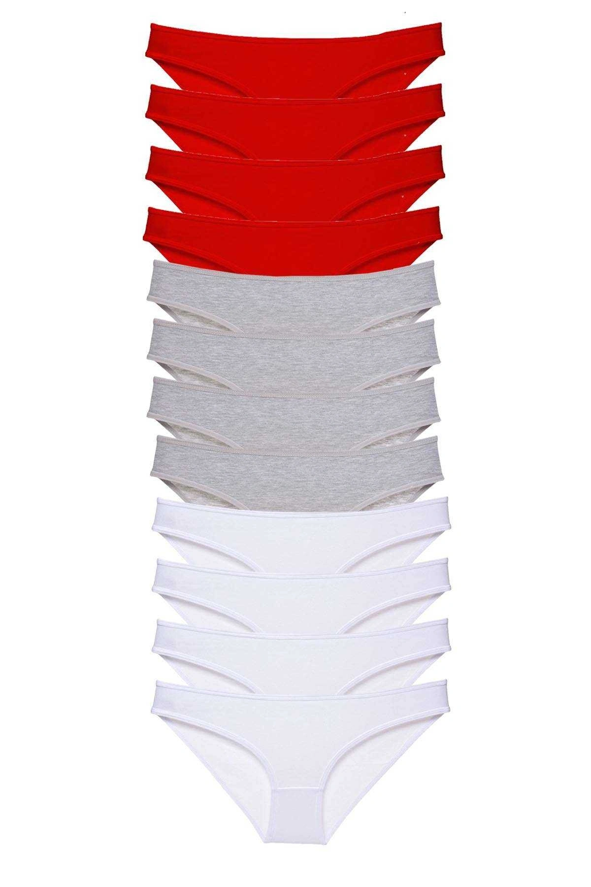 12 Adet Süper Eko Set Likralı Kadın Slip Külot Kırmızı Gri Beyaz