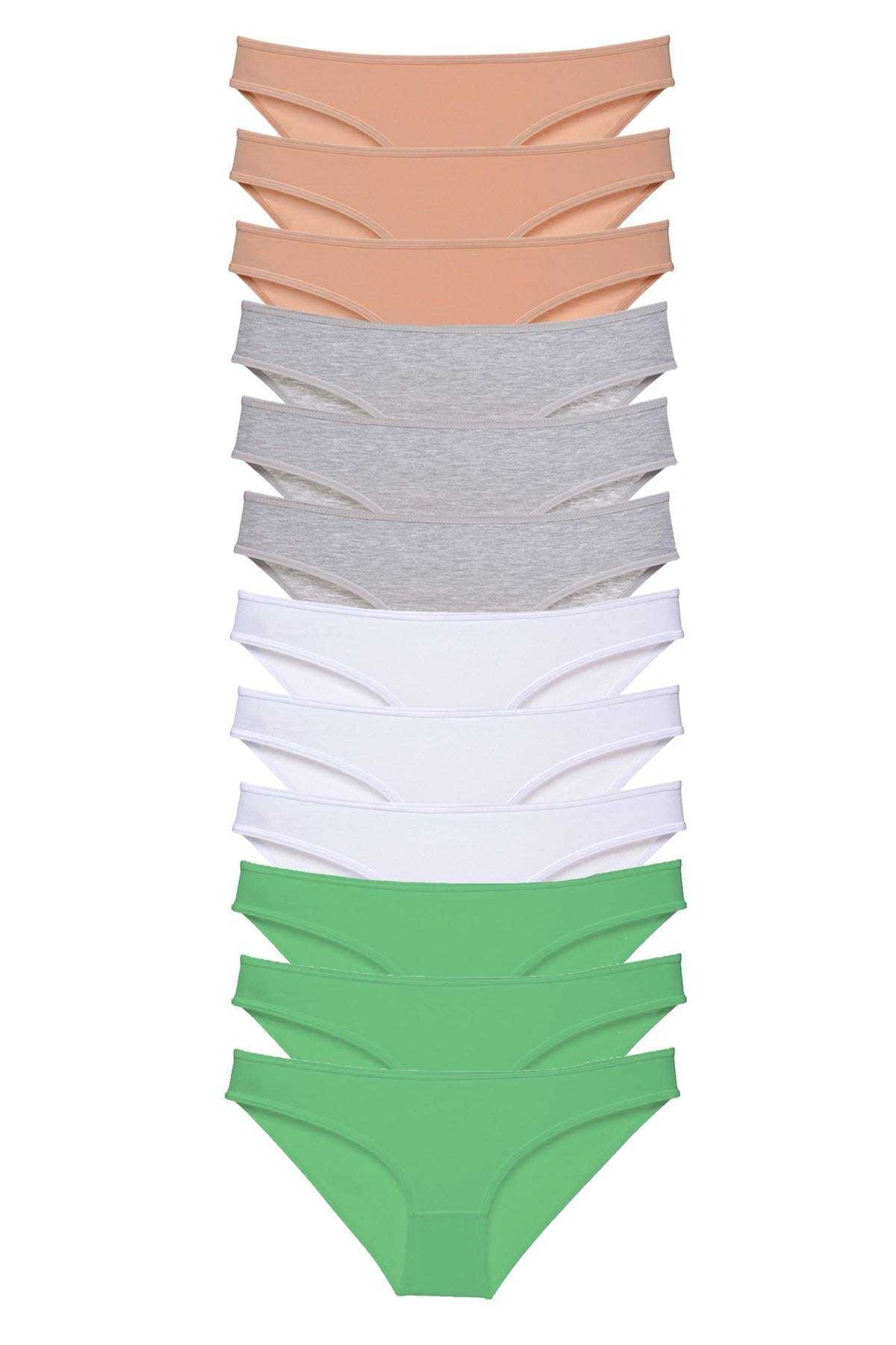 12 Adet Süper Eko Set Likralı Kadın Slip Külot Ten Gri Beyaz Yeşil