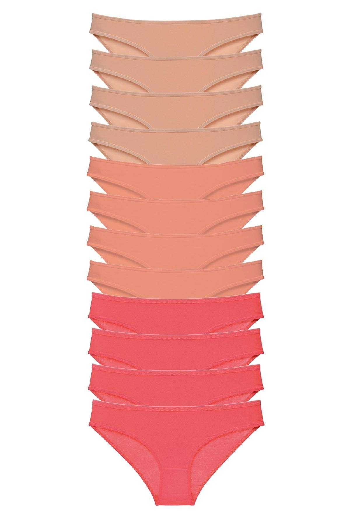 12 Adet Süper Eko Set Likralı Kadın Slip Külot Ten Pudra Fuşya