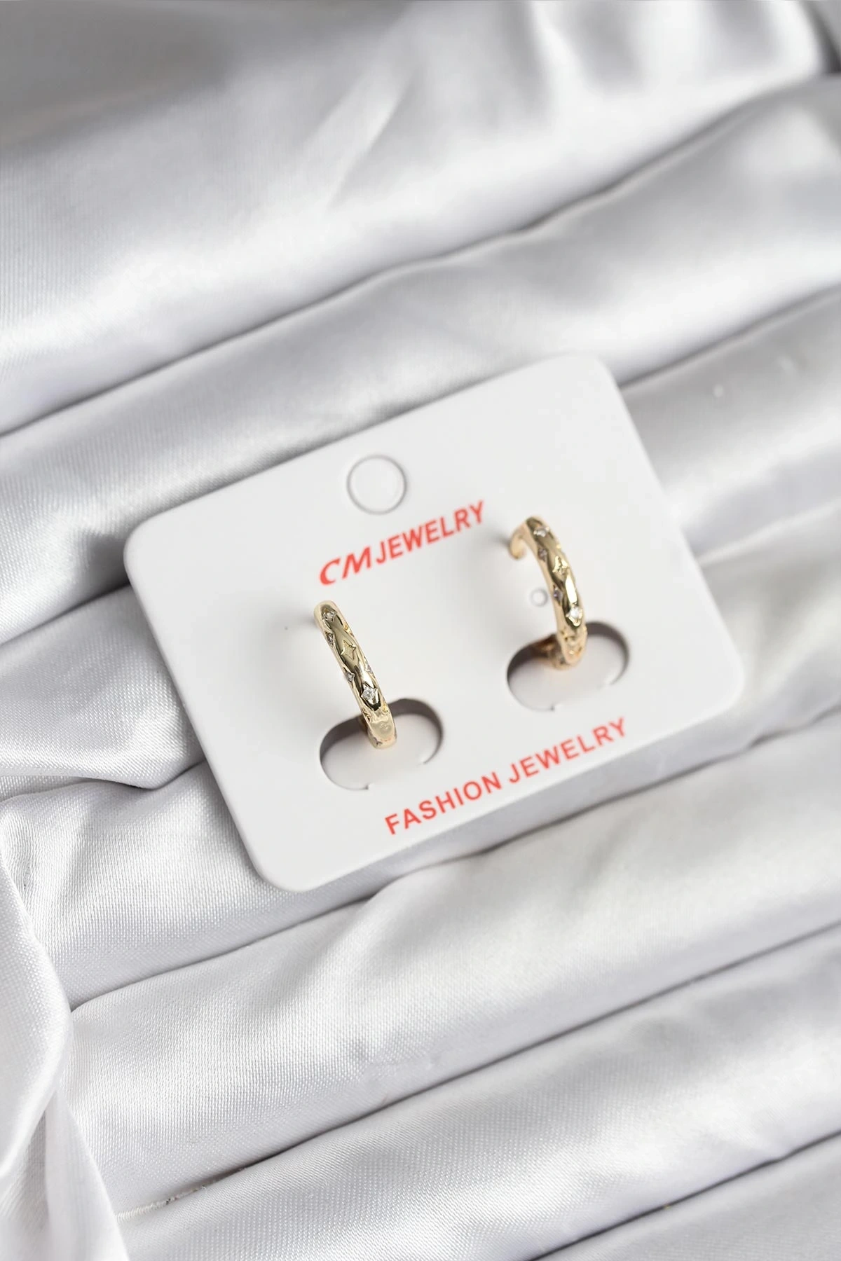 14K Gold Renk Kaplama Zirkon Taşlı Halka Model CM Kadın Küpe