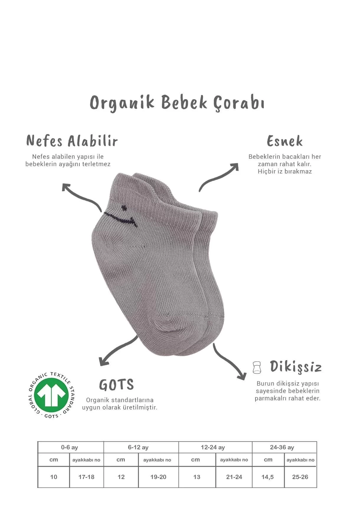 2li Sneakers Smile Penye Çorap Bs20106 Gri Ekru