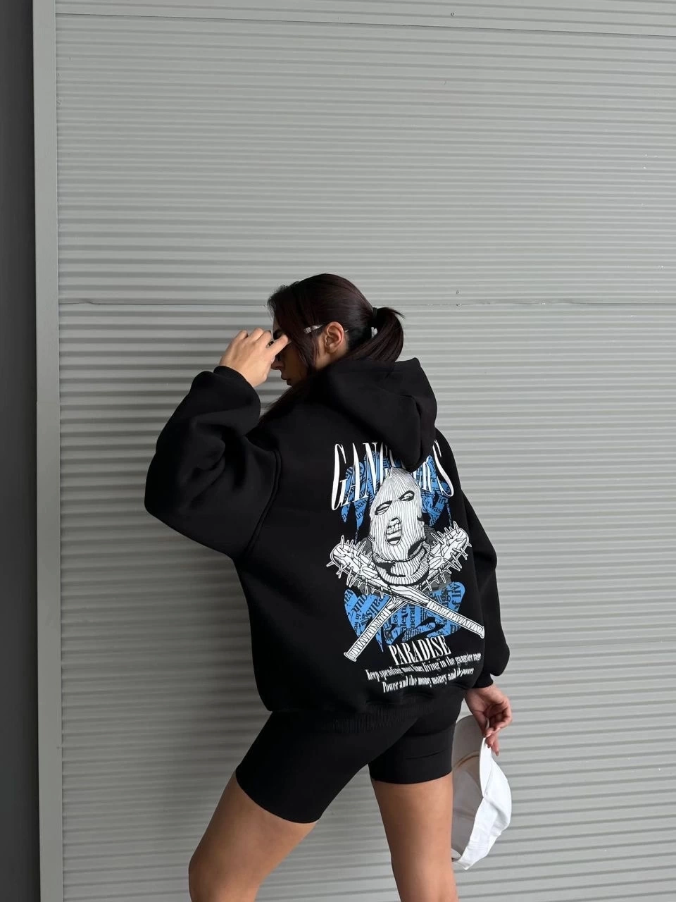 3 iplik şardonlu oversize compact kafa baskılı sweat siyah