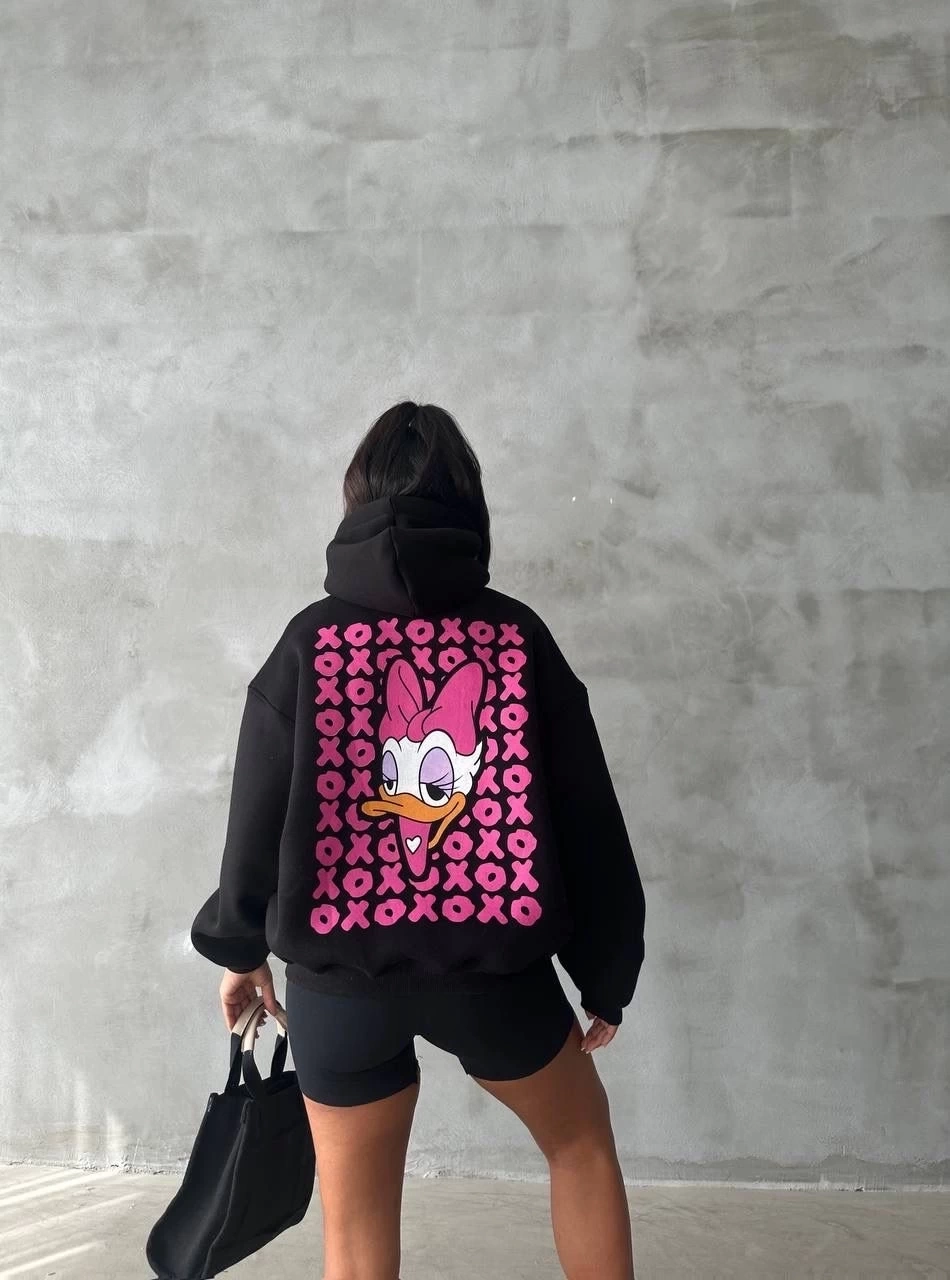 3 iplik şardonlu oversize compact ördek baskılı sweat siyah