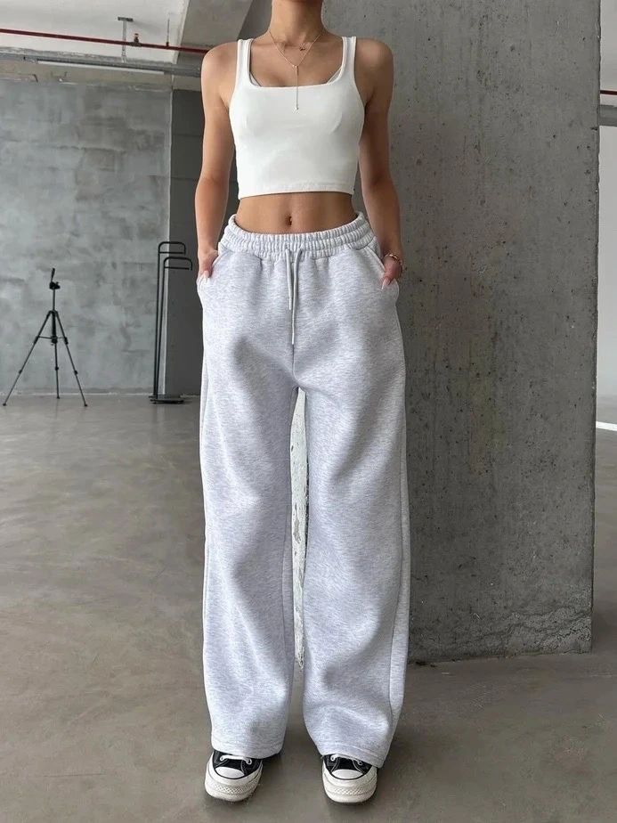 3 iplik şardonlu oversize eşofman gri