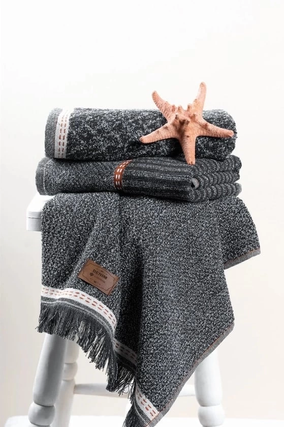 3lü Jakarlı Havlu Seti Denim Antrasit 50x90 8680108067352