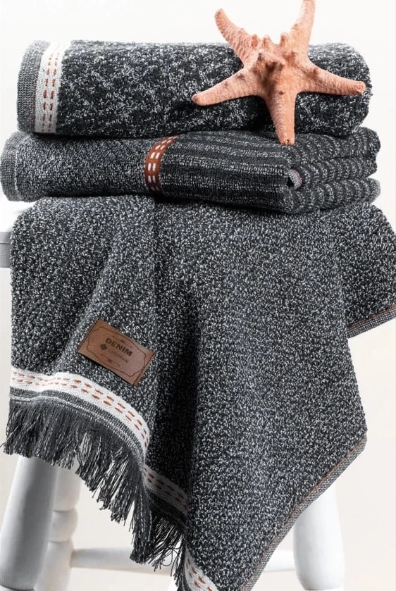 3lü Jakarlı Havlu Seti Denim Antrasit 50x90 8680108067352