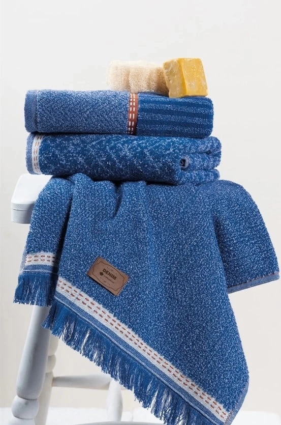 3lü Jakarlı Havlu Seti Denim Mavi 50x90 8680108067345
