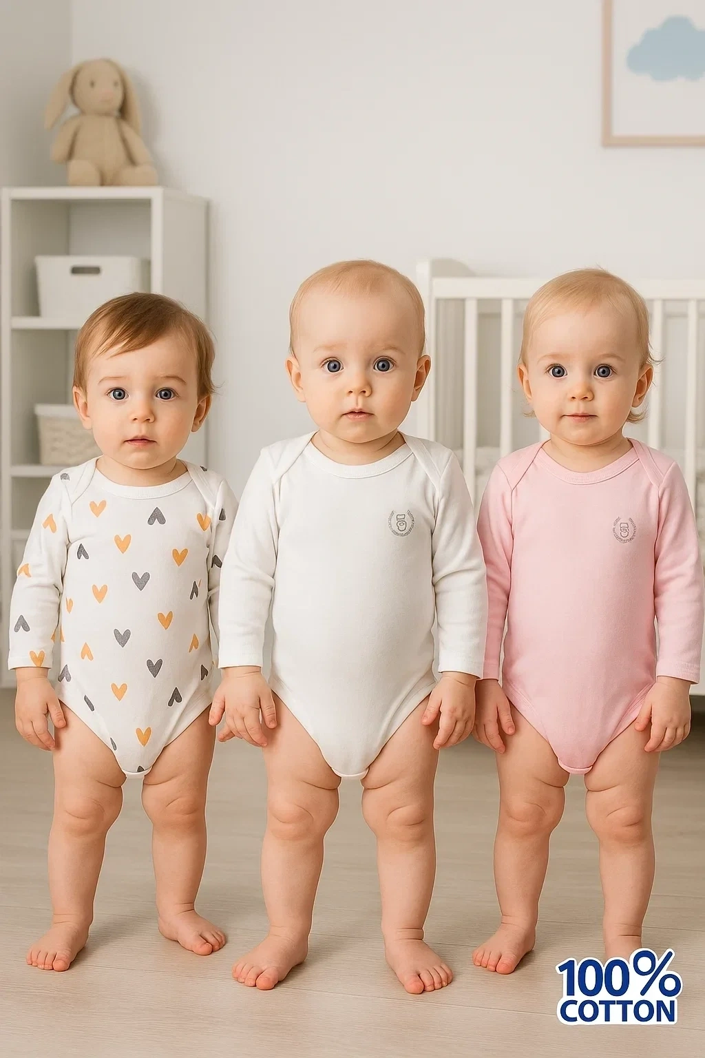 3lü Naturel Kalpki Bebek Badi Zıbın - Beyaz Pembe %100 Pamuk