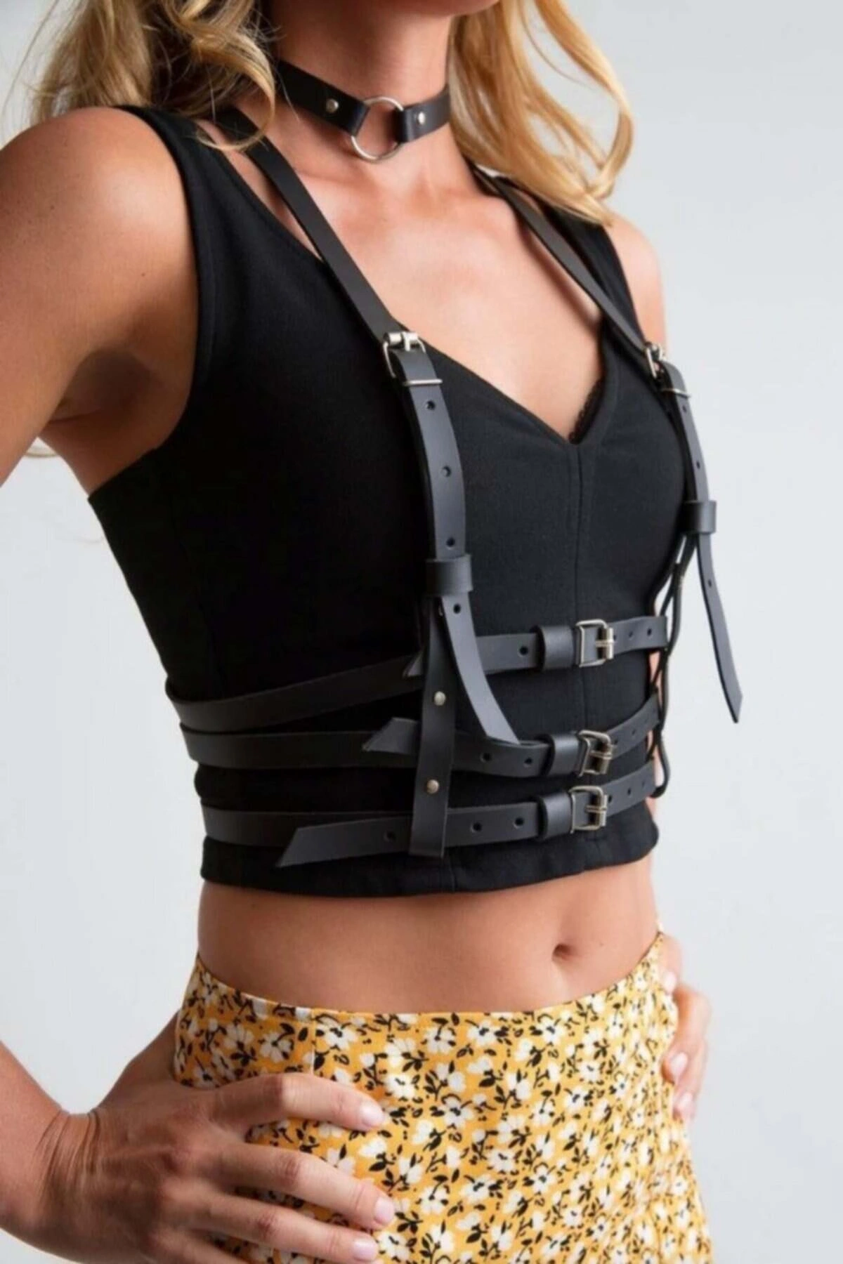 3 Sıralı Gömlek Ve T-shirt Üzeri Şık Deri Kemer Ve Choker - Brf615