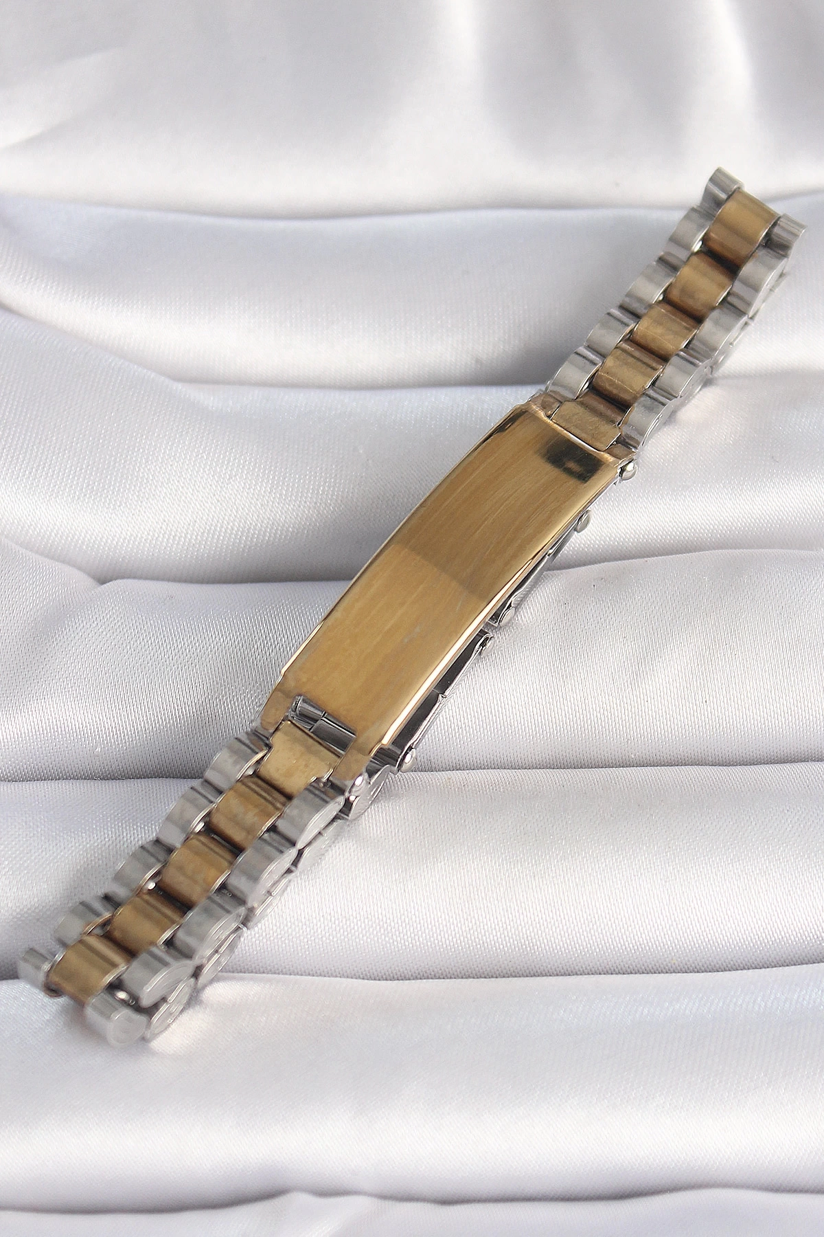 316L Çelik Gold Gümüş Renk Zincir Künye Model Erkek Bileklik
