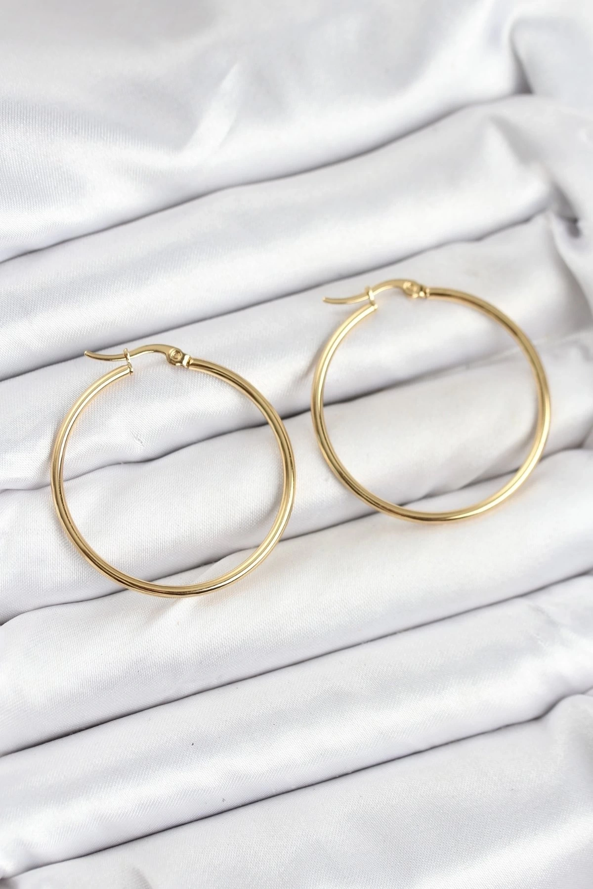 316L Çelik Gold Renk 35 mm Halka Kadın Küpe