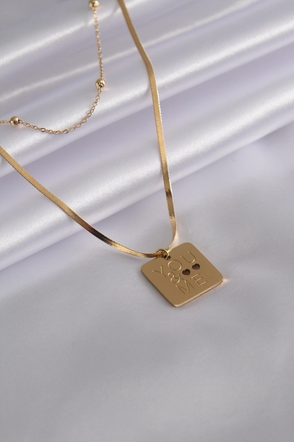 316L Çelik Gold Renk İtalyan Zincir You & Me İşleme Kadın Kolye