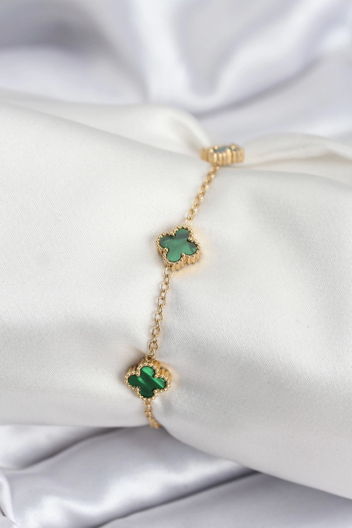 316L Çelik Gold Renk Yeşil Baby Boy Yonca Kadın Bileklik