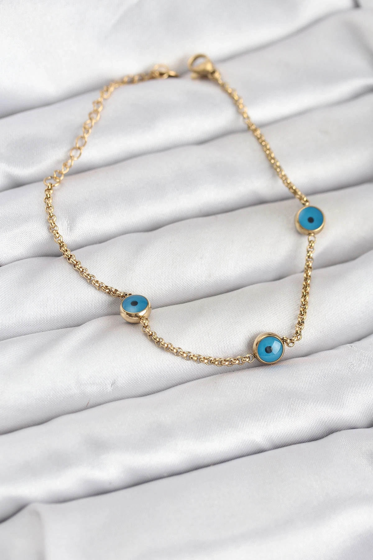 316L Çelik Gold Renkli Nazar Boncuk Model Kadın Bileklik