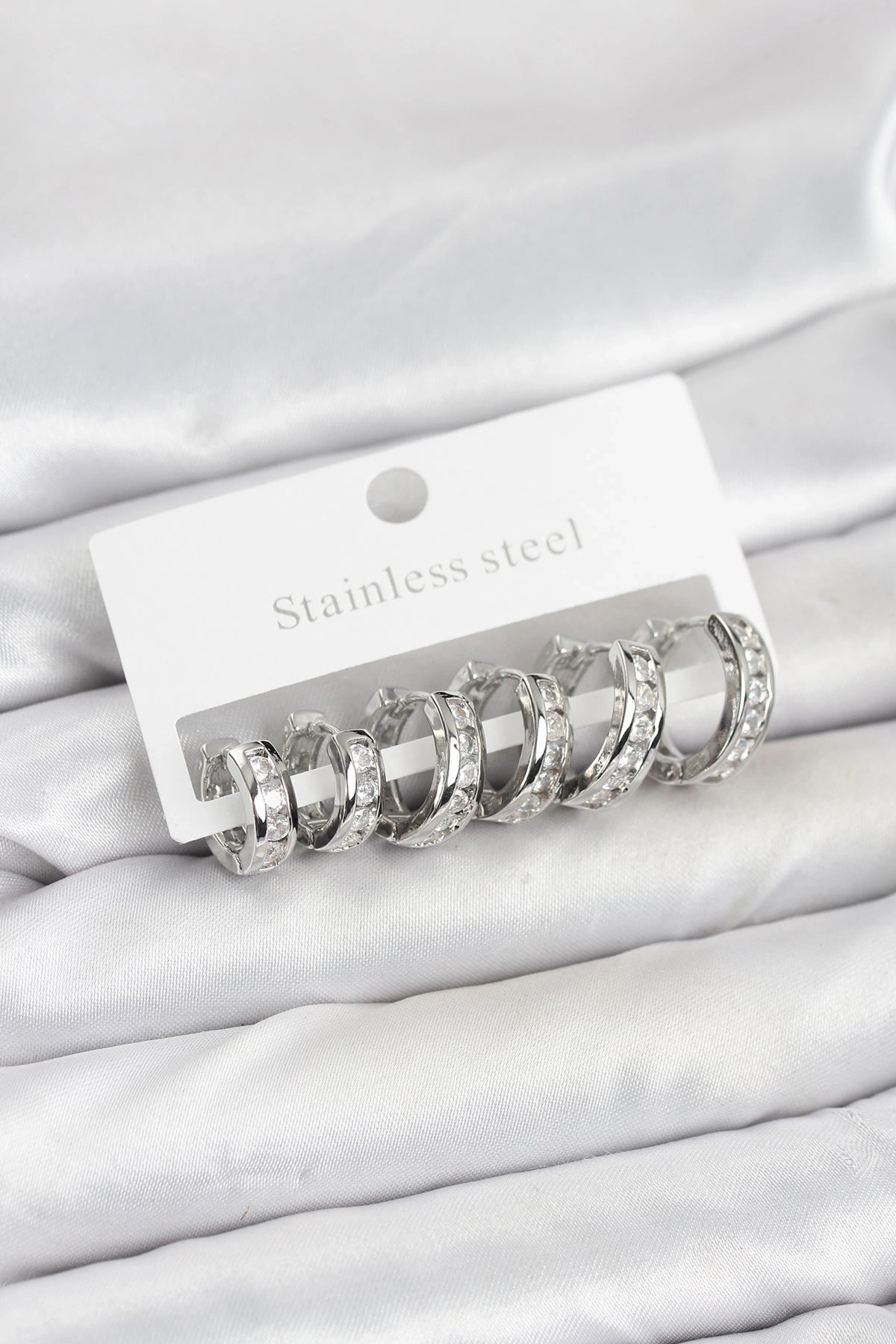 316L Çelik Gümüş Renk Su Yolu Halka Küpe Seti