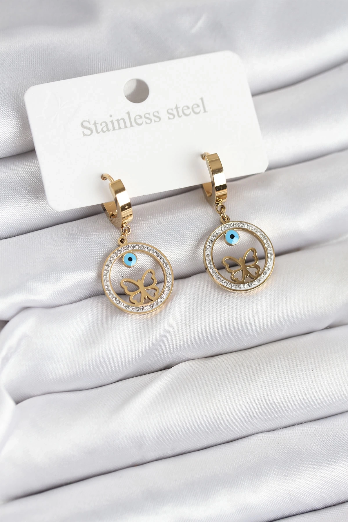 316L Çelik Halka Kelebek Kadın Küpe