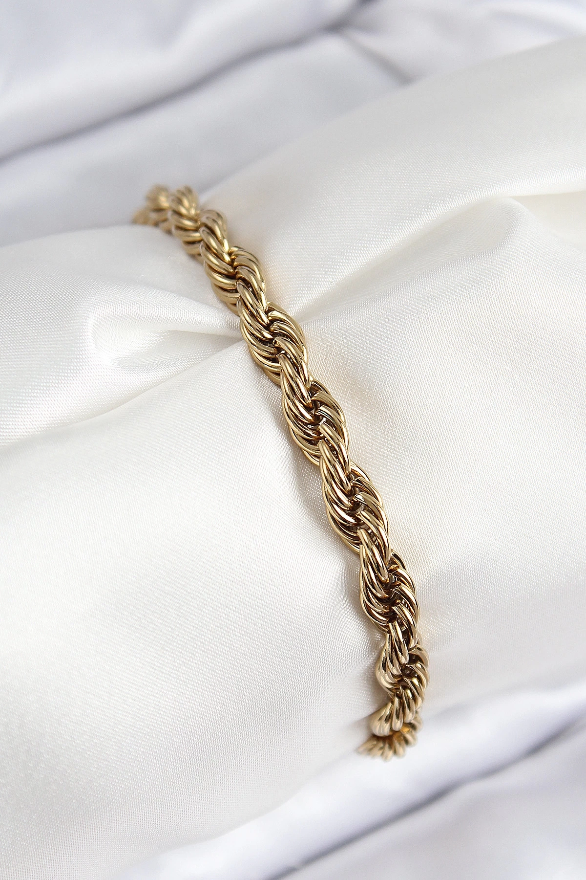 316L Çelik Klasik Burgu Zincir Model Gold Renk Kadın Bileklik