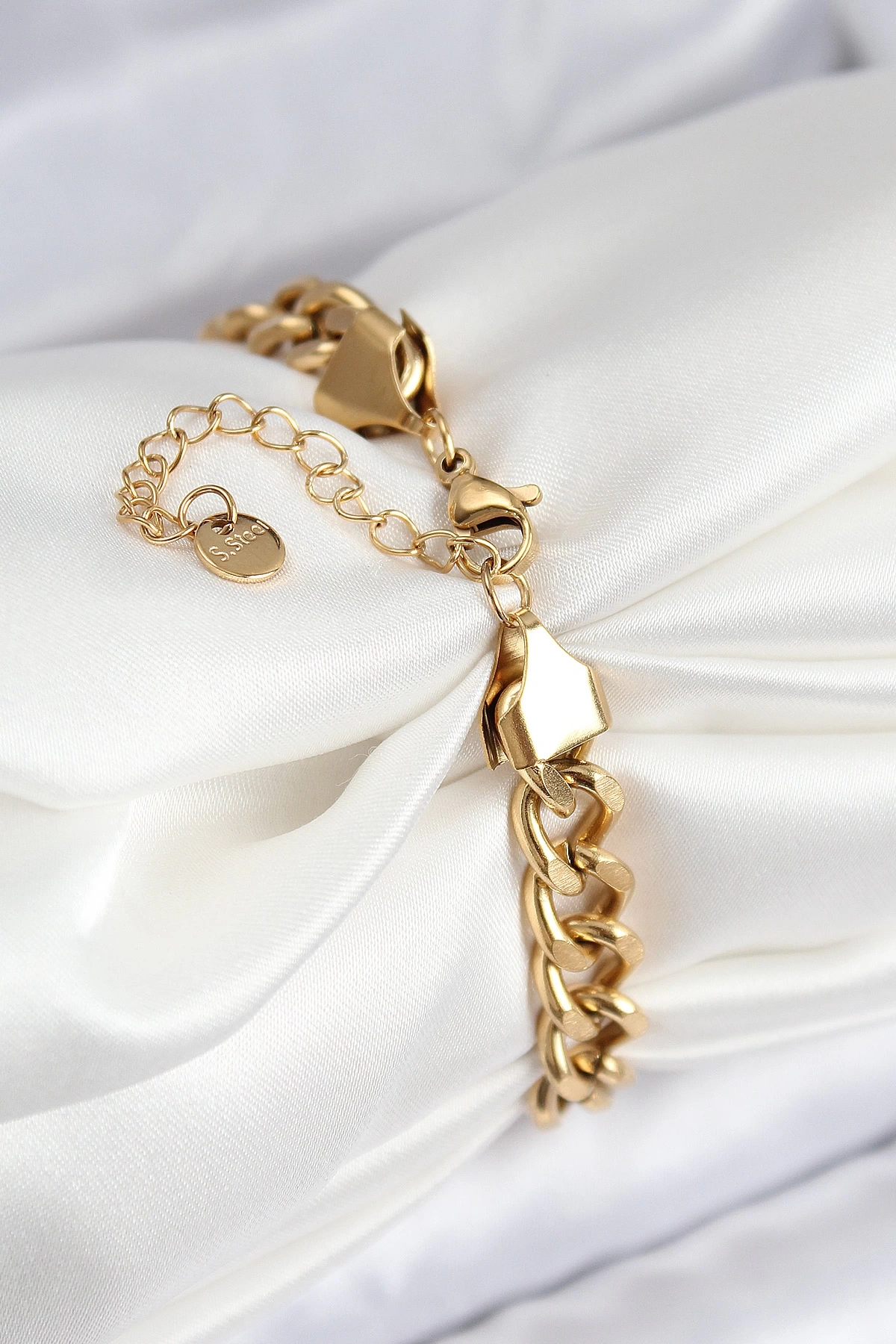 316L Çelik Klasik Kalın Zincir Model Gold Renk Kadın Bileklik