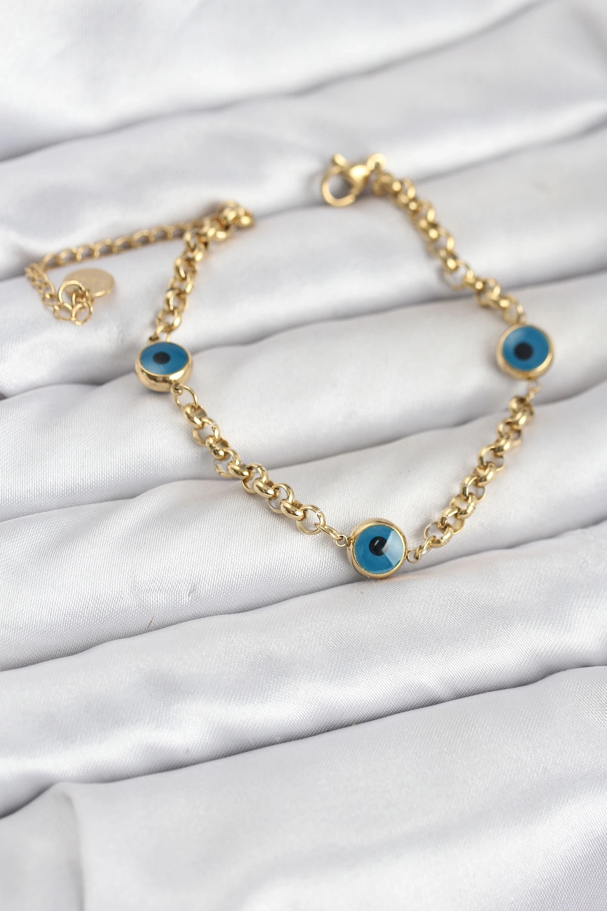 316L Çelik Nazar Model Gold Renk Kadın Bileklik