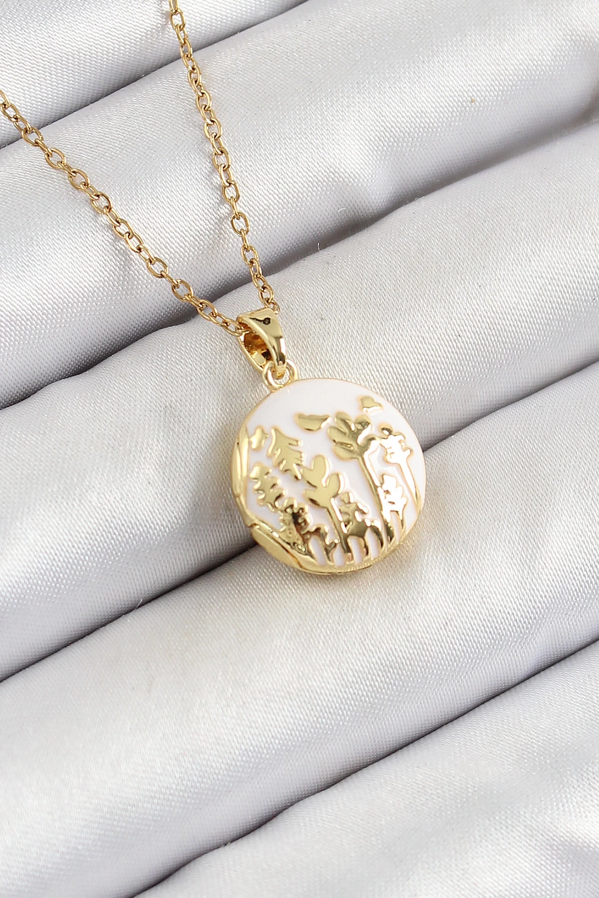 316L Çelik Zincir Açılabilir Sanatsal Vintage Çiçek Model Gold Renk Kadın Kolye