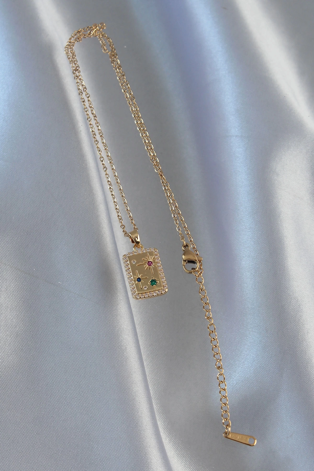 316L Çelik Zincir Gold Renk Renkli Zirkon Taşlı Vintage Kolye