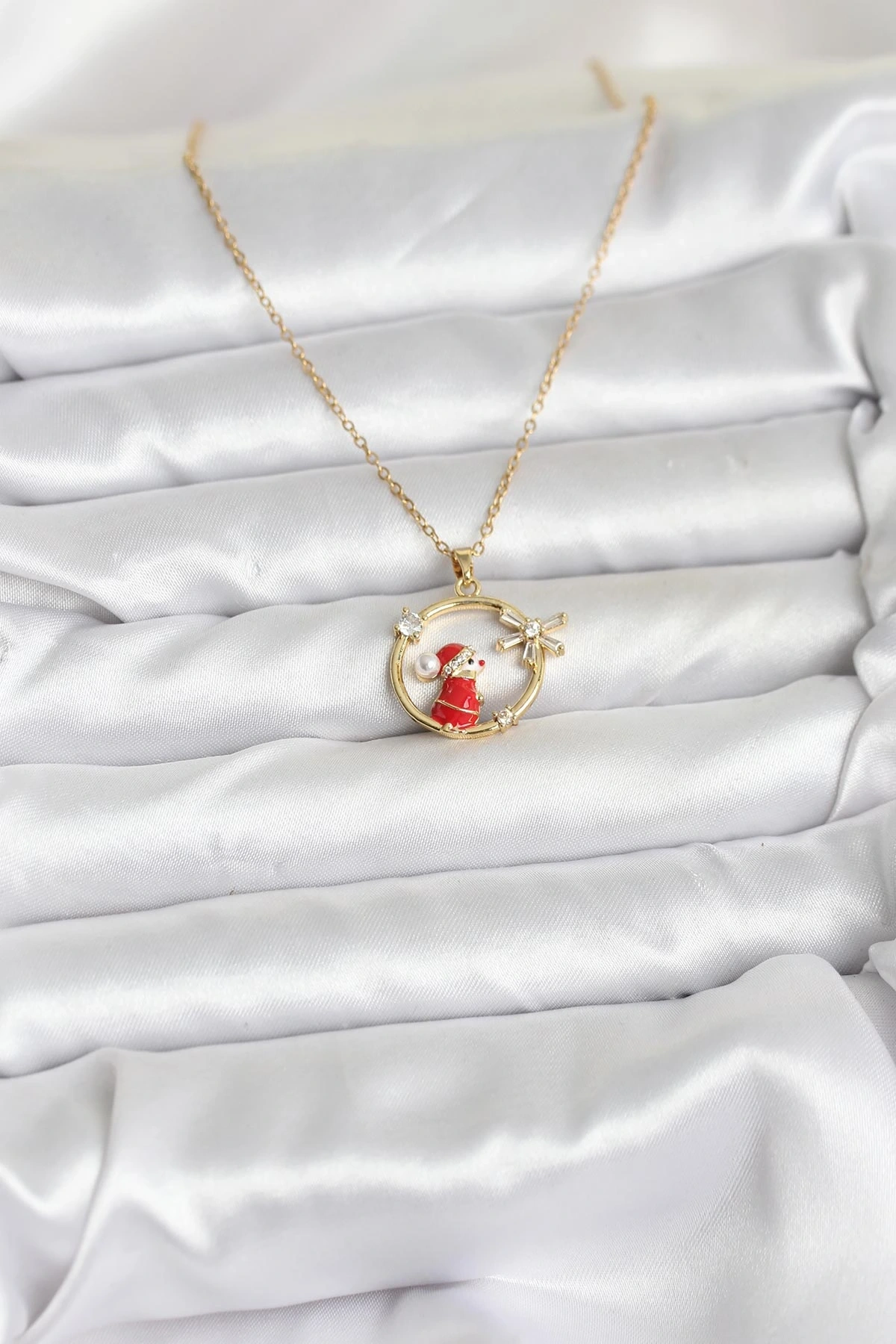 316L Çelik Zincir Gold Zirkon Taşlı Yılbaşı Tema Kadın Kolye