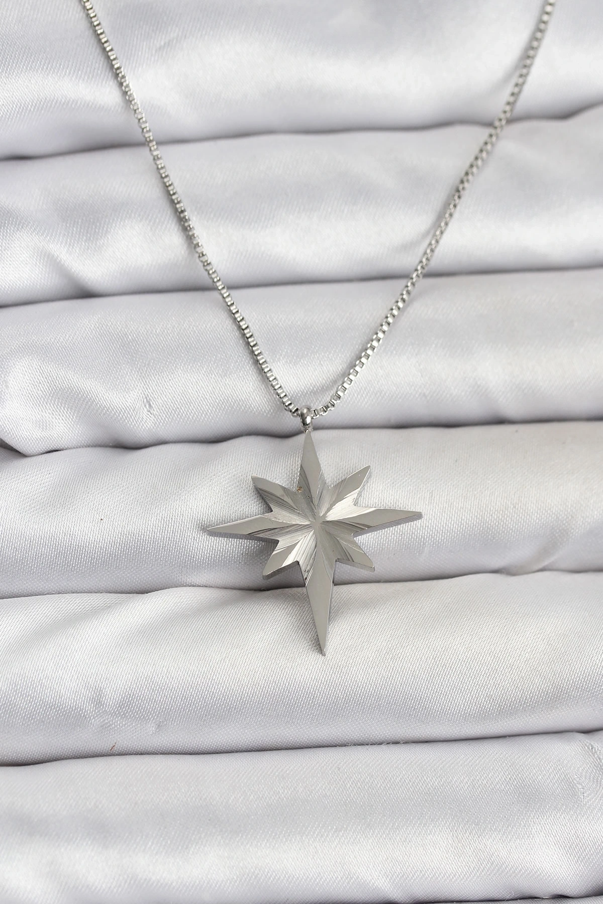 316L Çelik Zincir Gümüş Renk Kutup Yıldızı Model 60 cm Zincir Kadın Kolye