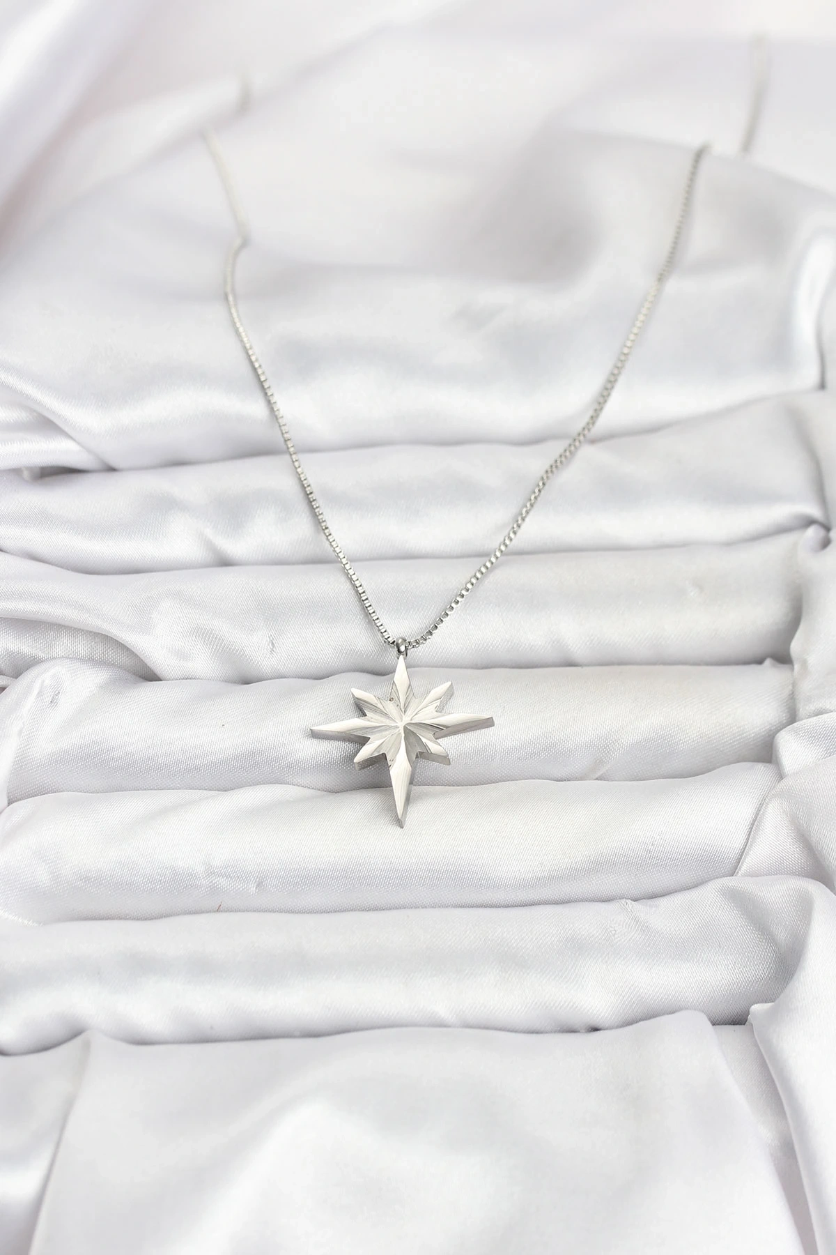 316L Çelik Zincir Gümüş Renk Kutup Yıldızı Model 60 cm Zincir Kadın Kolye