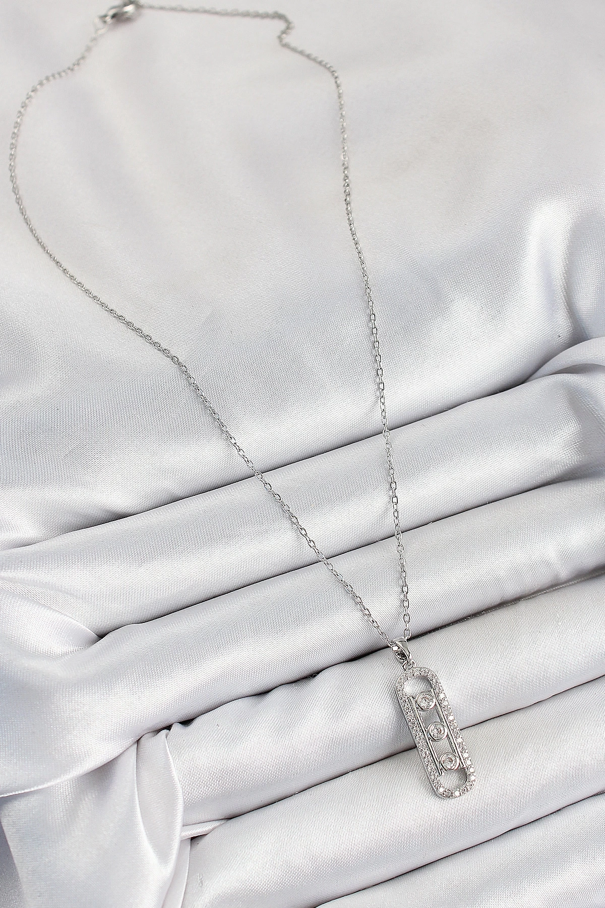 316L Çelik Zirkon Taşlı Messika Model Gümüş Renk Kadın Kolye