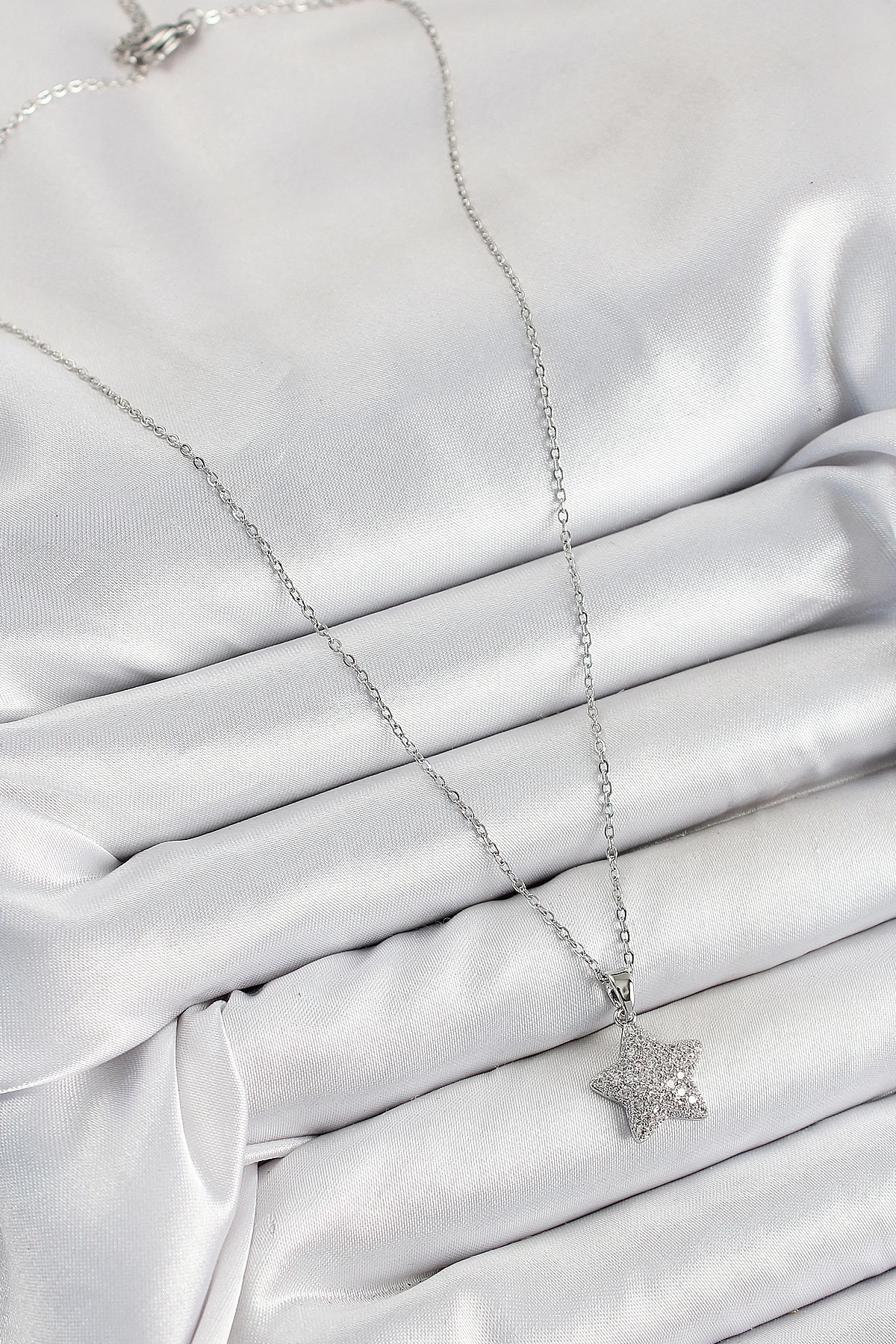 316L Çelik Zirkon Taşlı Yıldız Model Gümüş Renk Kadın Kolye