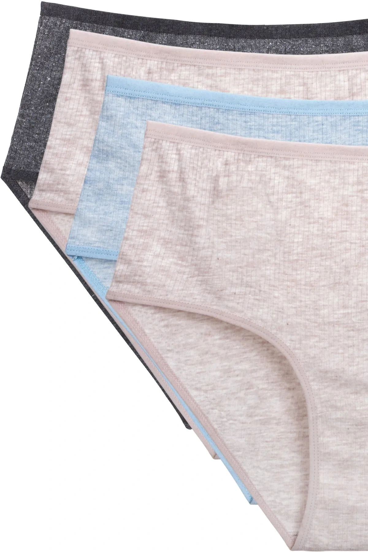 4lü Yeni Seri Renkli Yüksek Bel Fitilli Ribana Bato Külot Pudra Gri Turquaz