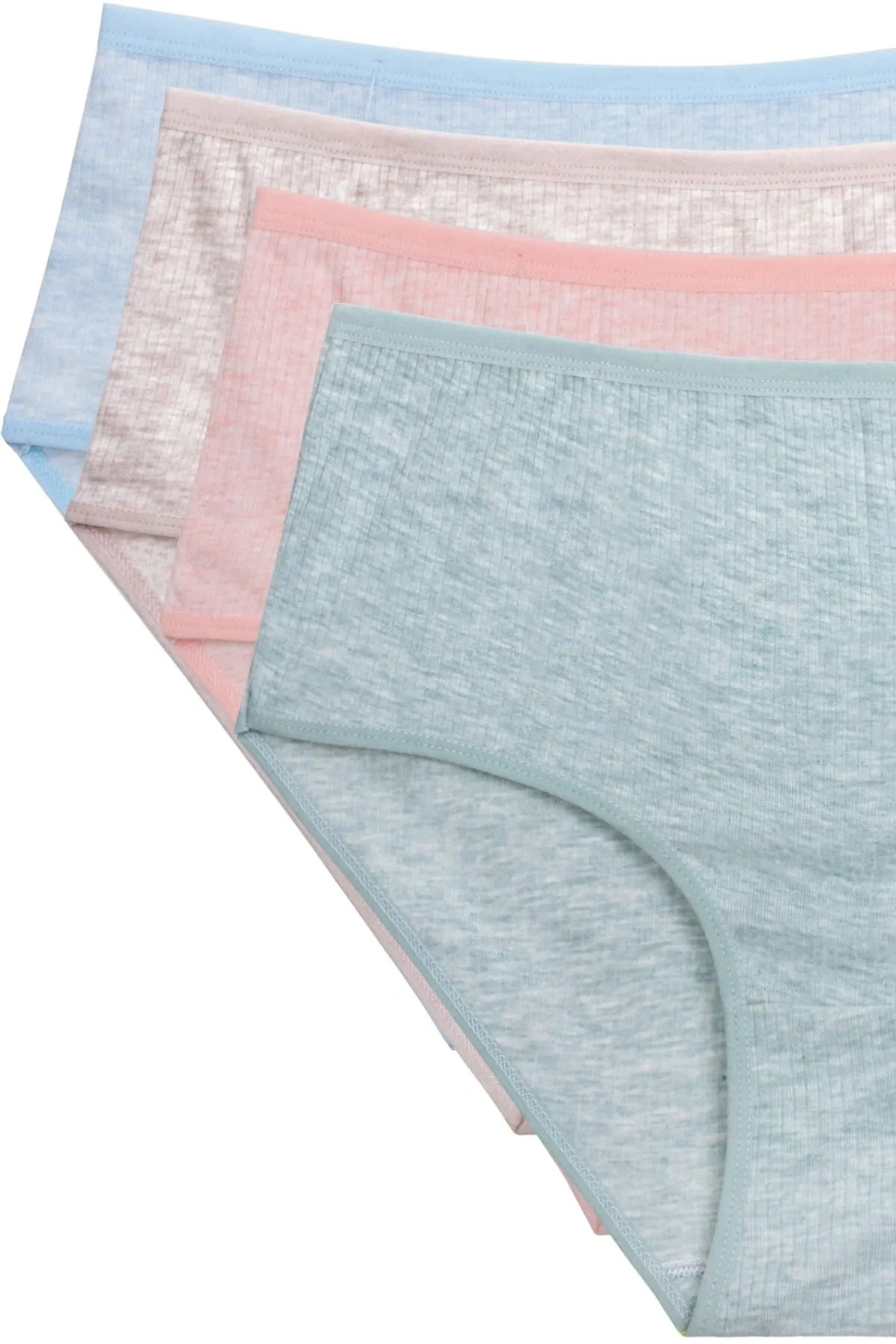 4lü Yeni Seri Renkli Yüksek Bel Fitilli Ribana Bato Külot Turquaz Yeşil Şeftali Pudra