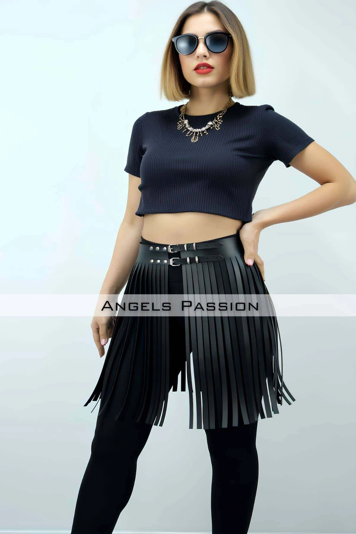 47 Cm Şık Püsküllü Deri Etek, Şort Üzeri Püsküllü Etek, Püsküllü Şık Mini Etek - Brf1401