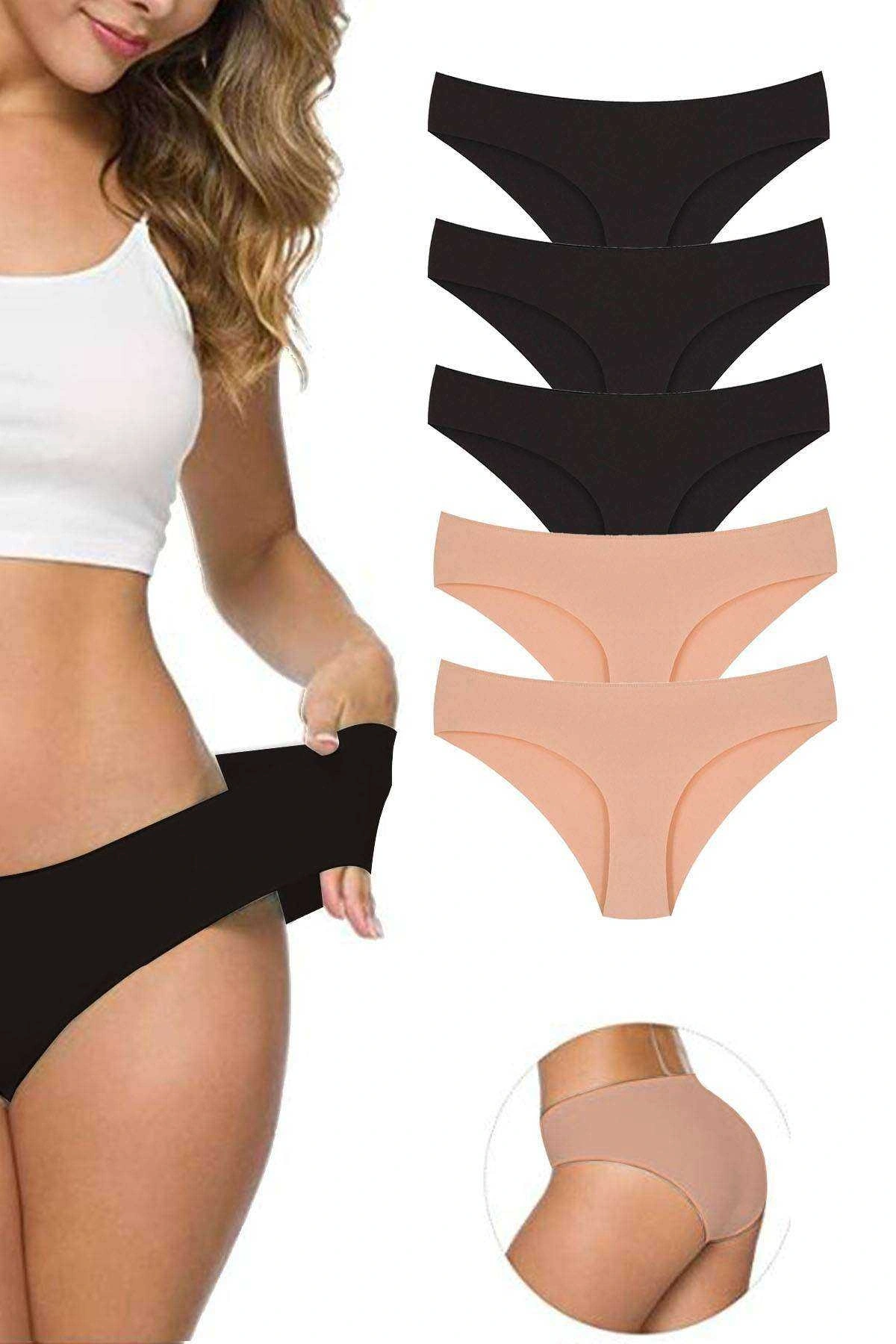 5 Adet Kadın Dikişsiz Lazer Kesim Esnek İz Yapmayan Külot S2