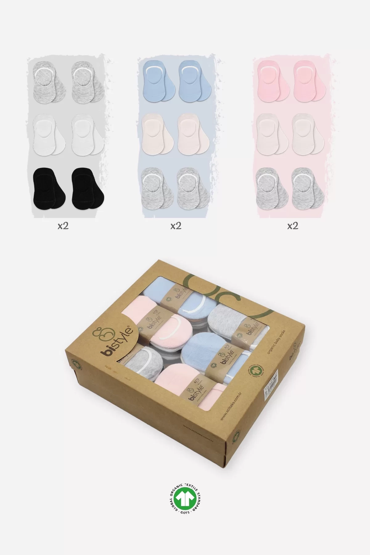 6lı Silikonlu Babet Penye Çorap Bs30101b Pembe Ekru Gri