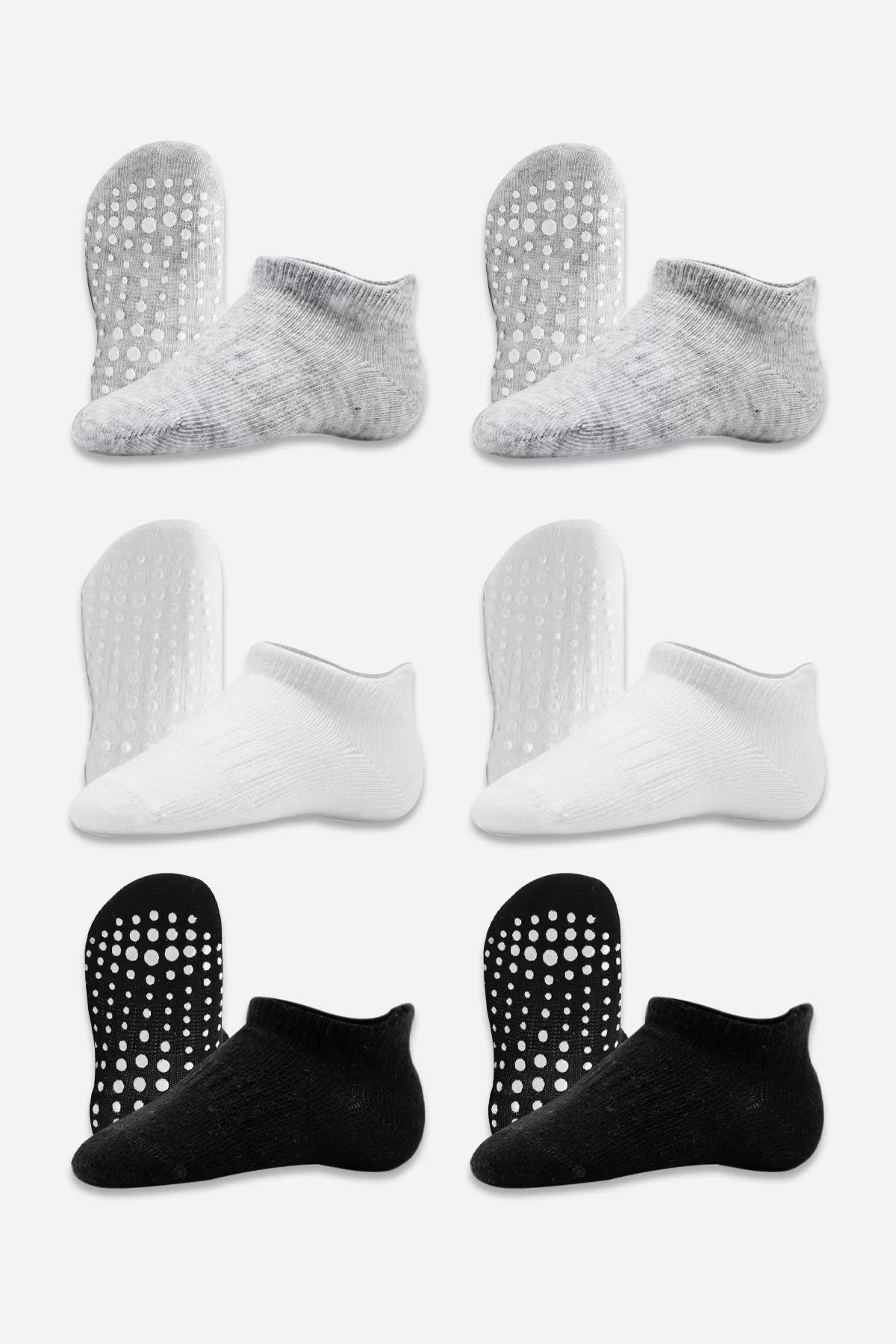6lı Sneakers Kaymaz Penye Çorap Bs20102 Gri Beyaz Siyah