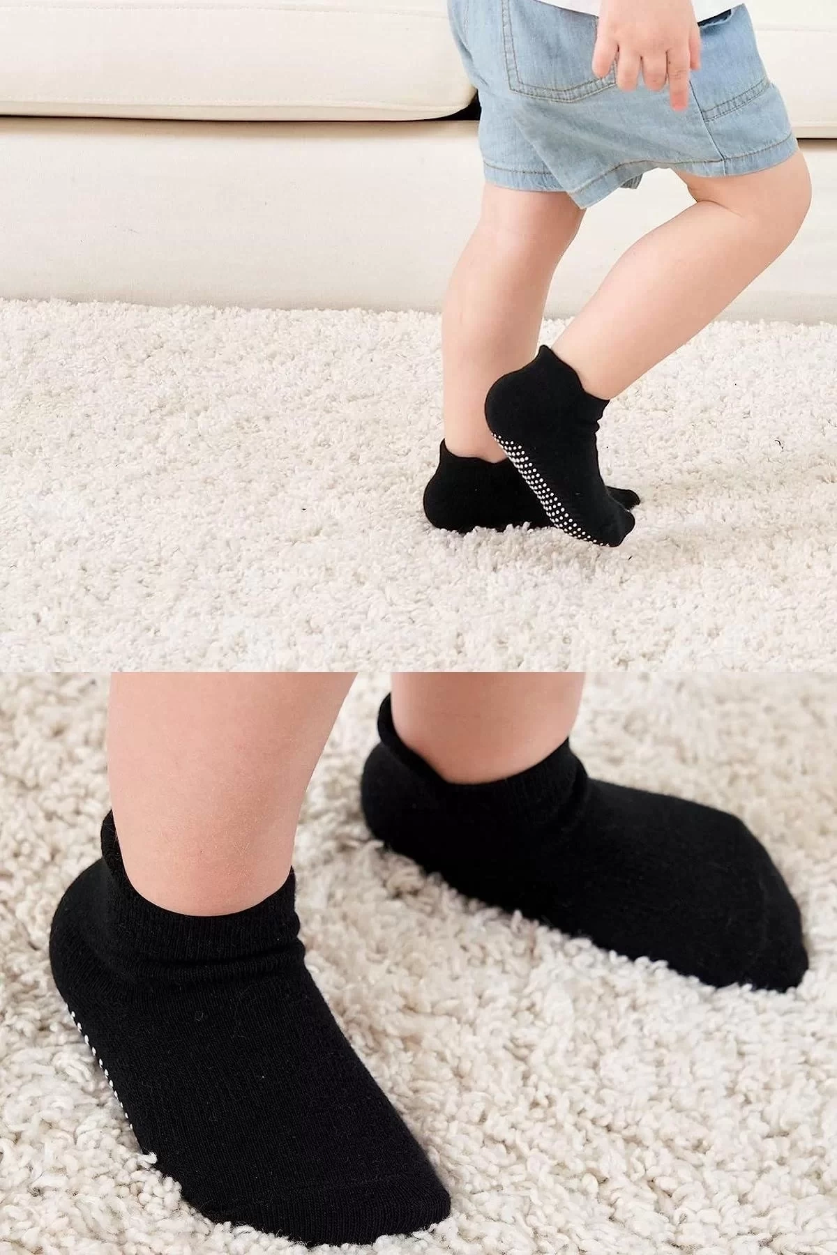 6lı Sneakers Kaymaz Penye Çorap Bs20102 Gri Beyaz Siyah