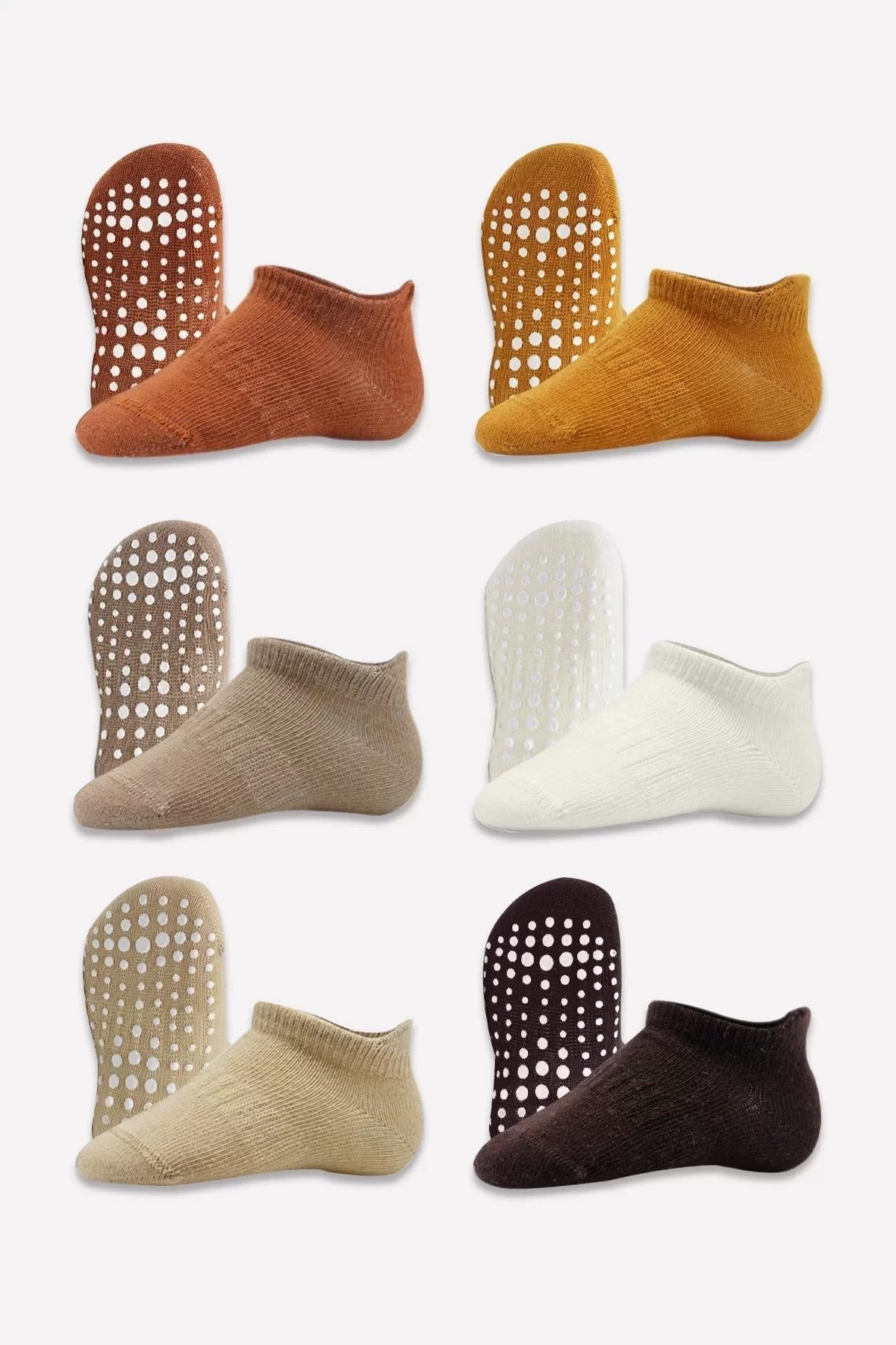 6lı Sneakers Kaymaz Penye Çorap Bs20102 Toprak