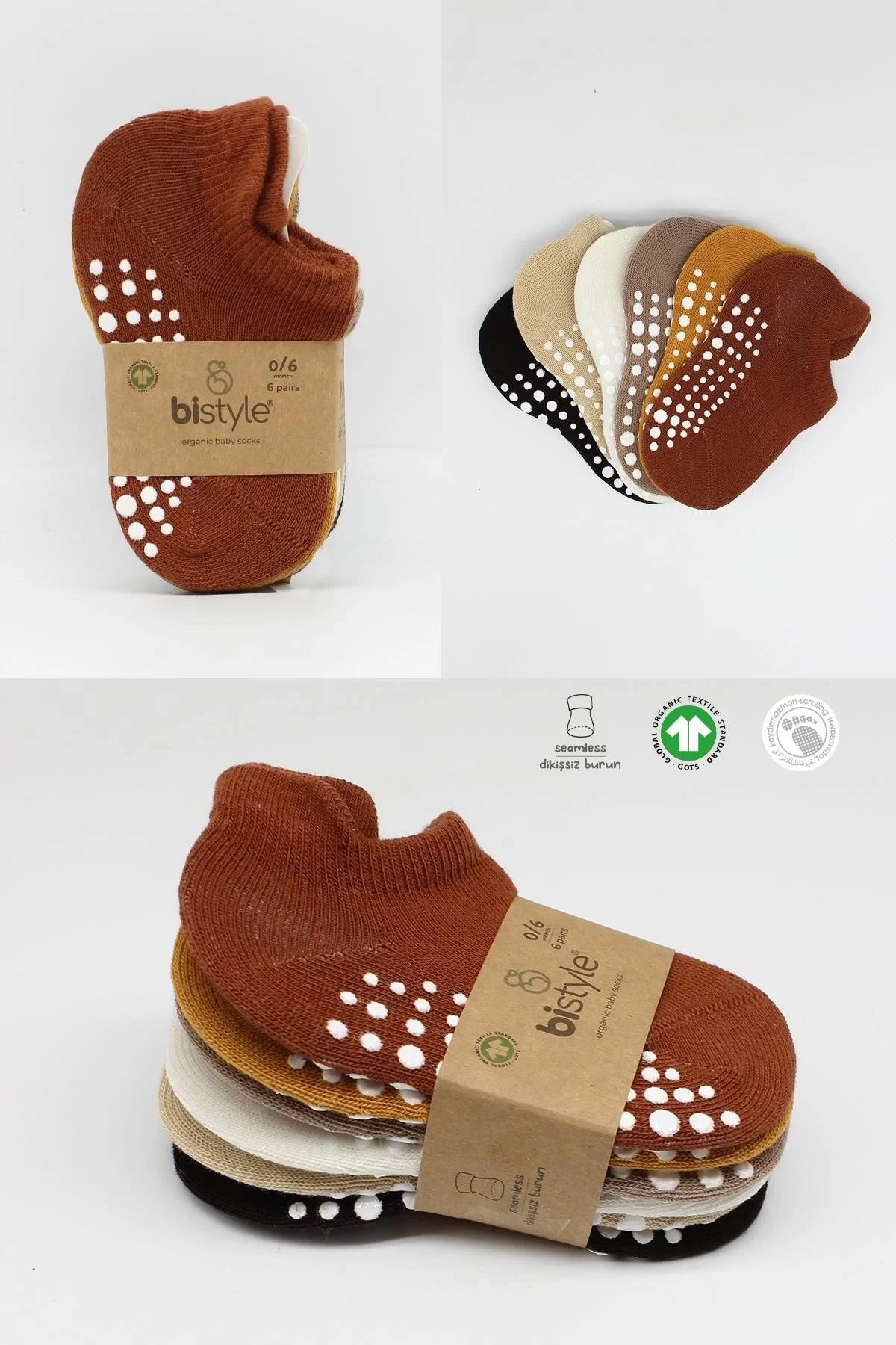 6lı Sneakers Kaymaz Penye Çorap Bs20102 Toprak