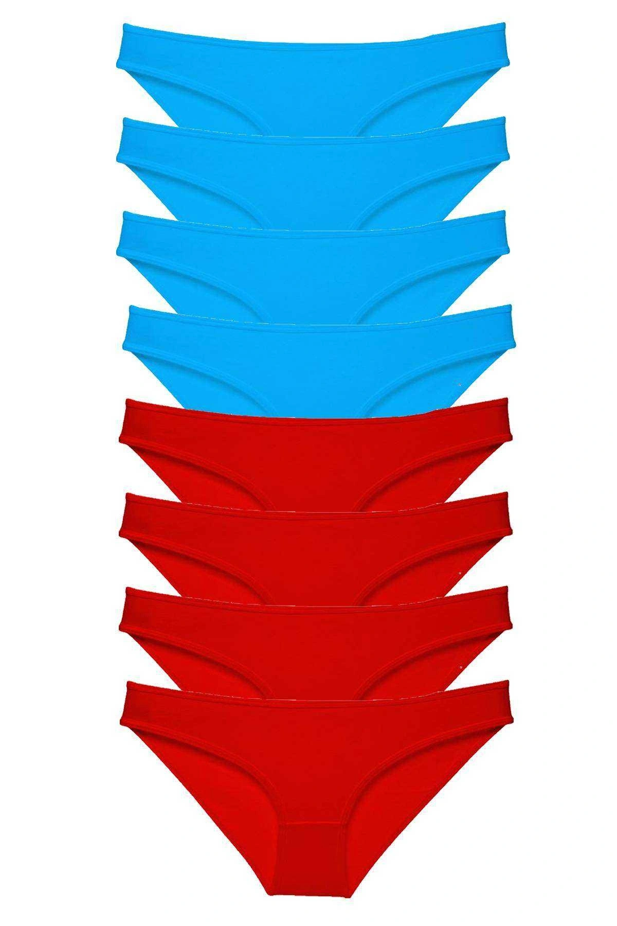 8 Adet Süper Eko Set Likralı Kadın Slip Külot Kırmızı Ve Mavi