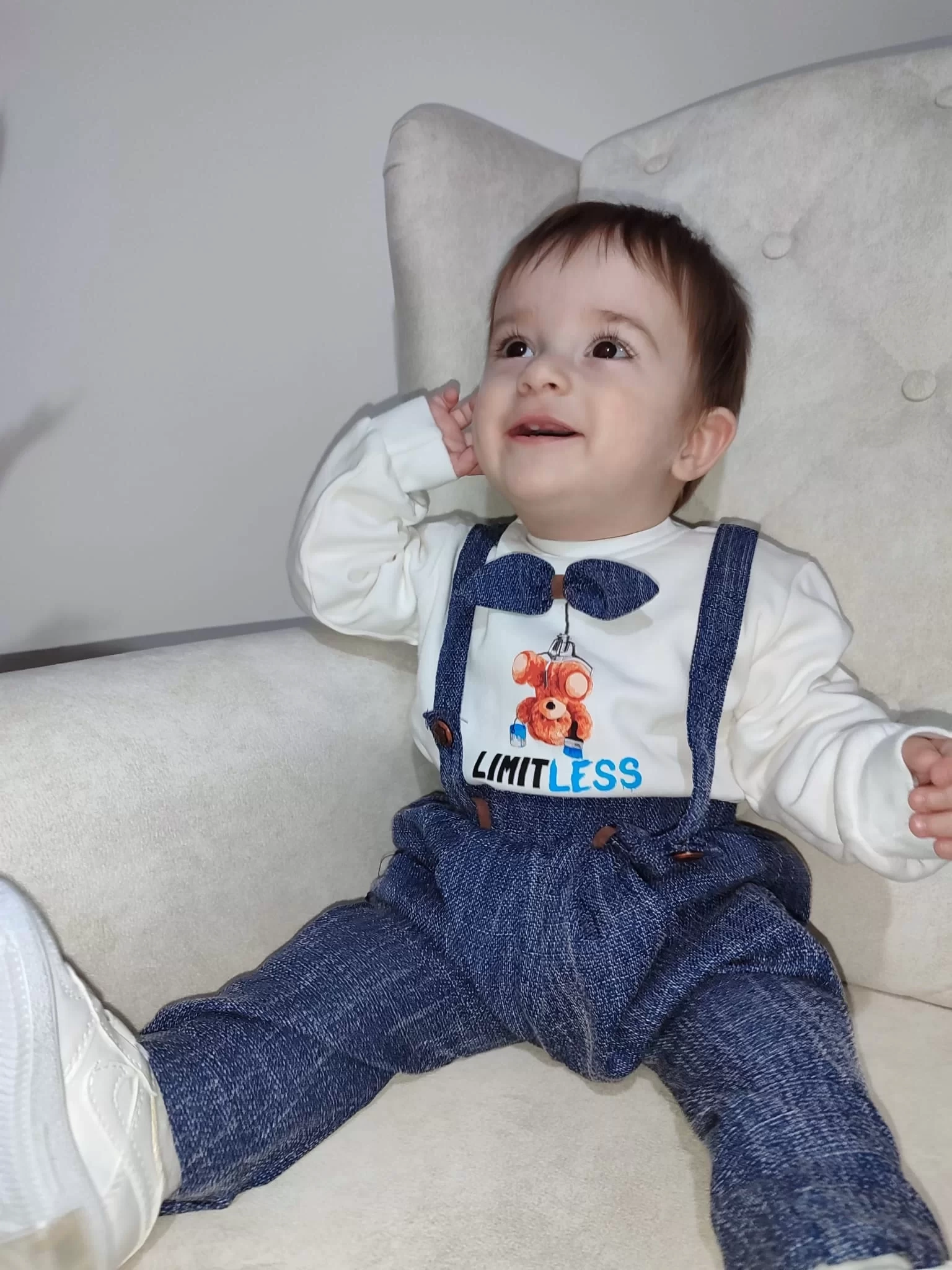 9-12-18 Ay Papyonlu Sweat Kot Pantolon 2li Erkek Bebek Salopet Takımı