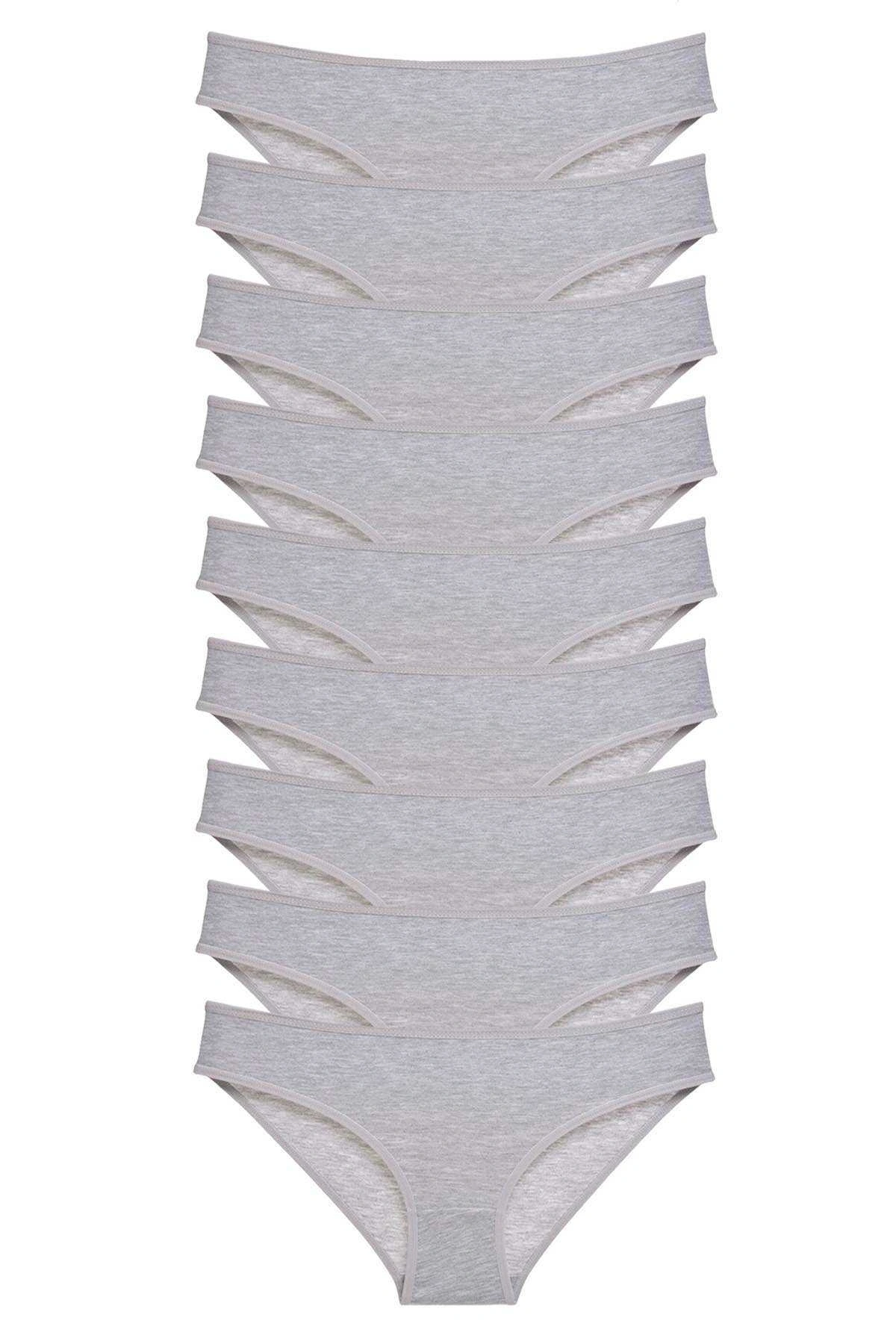 9 Adet Süper Eko Set Likralı Kadın Slip Külot Gri