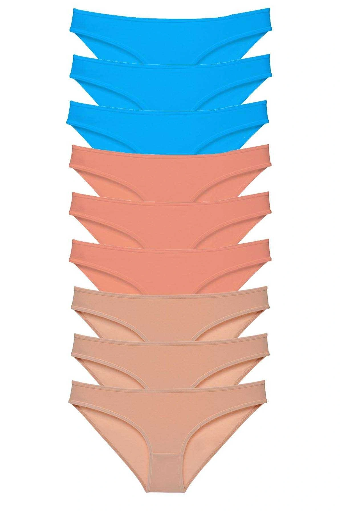 9 Adet Süper Eko Set Likralı Kadın Slip Külot Pudra Ten Mavi