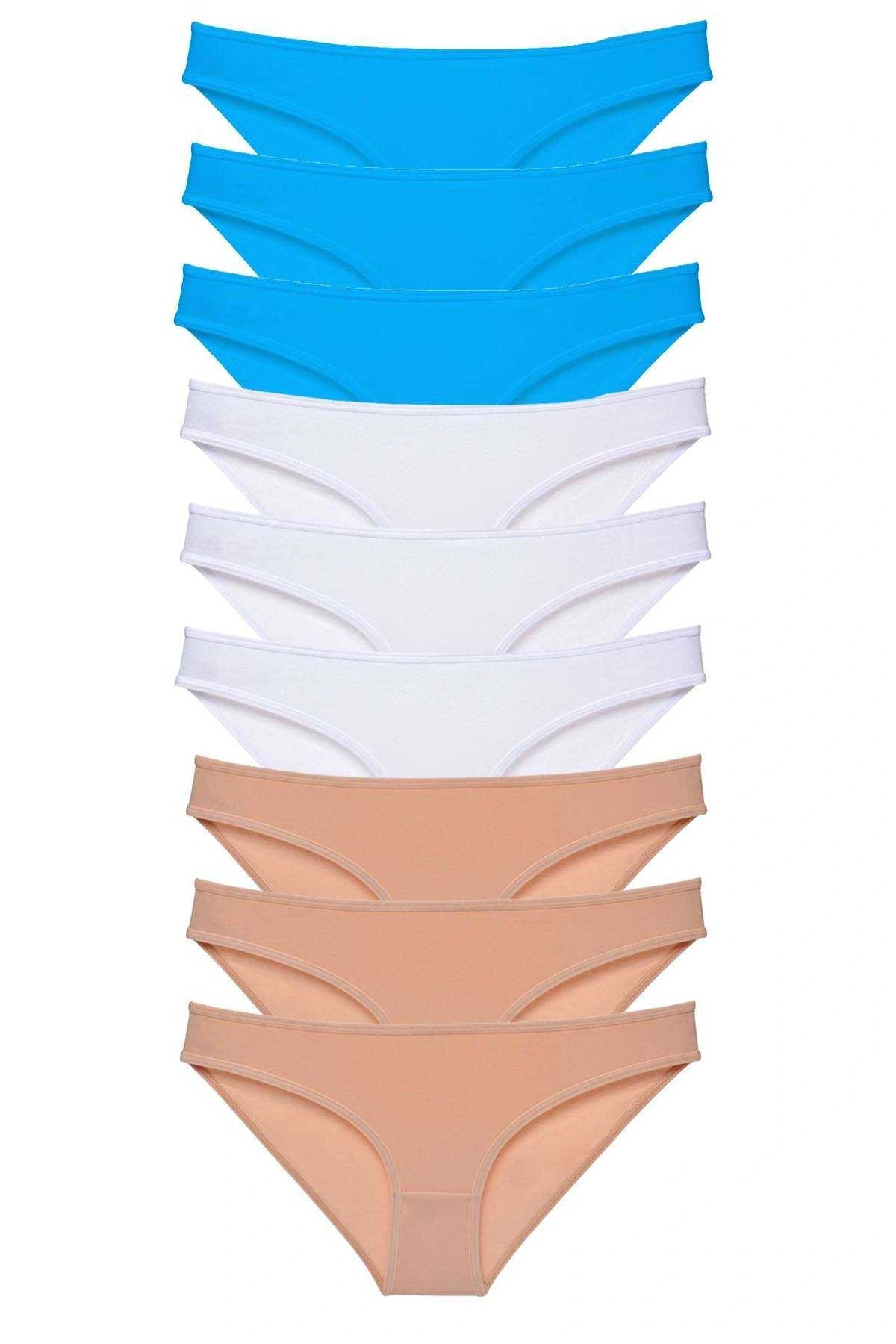 9 Adet Süper Eko Set Likralı Kadın Slip Külot Ten Beyaz Mavi